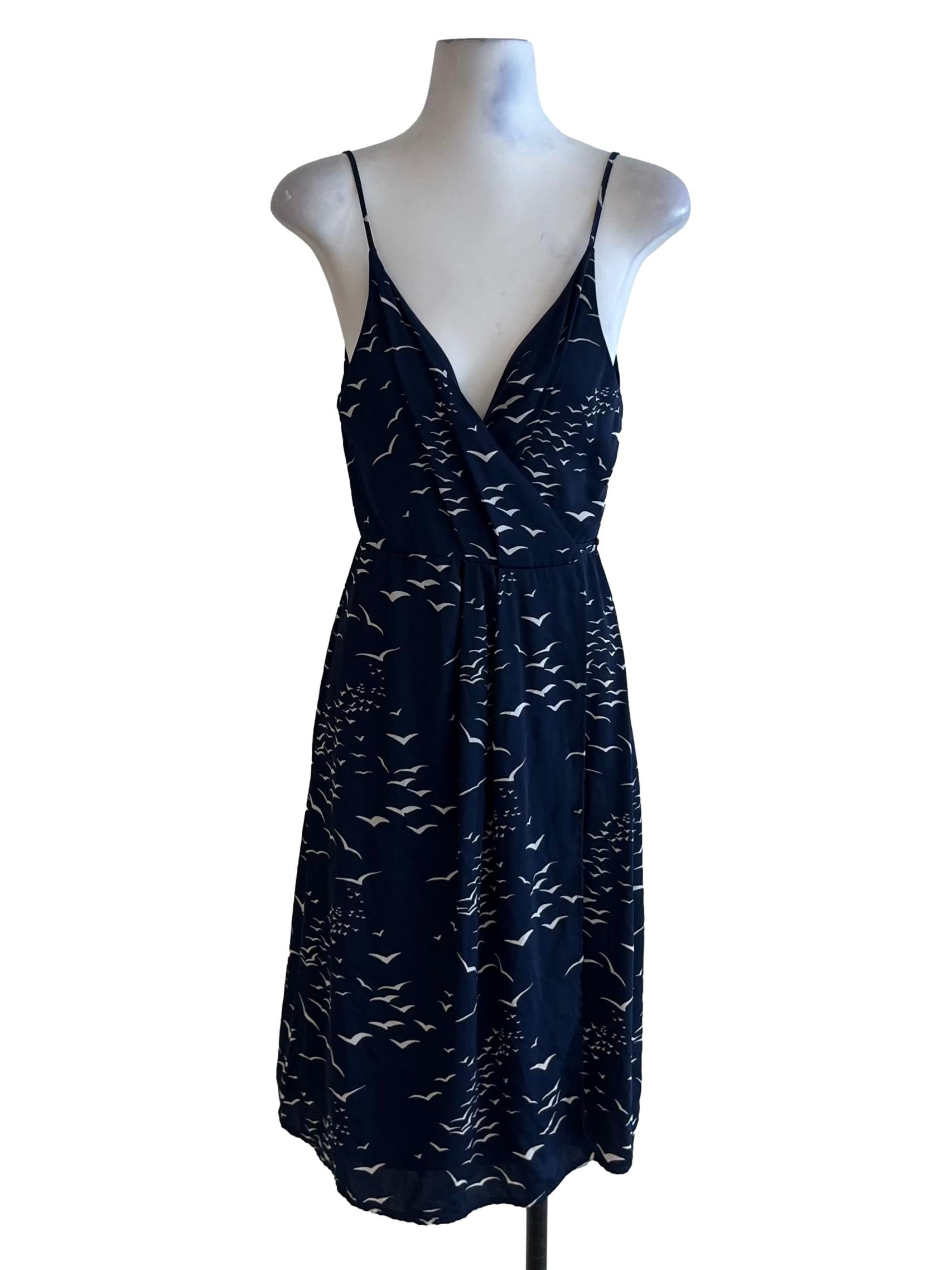 Navy Blue V-Neck Wrap Dress