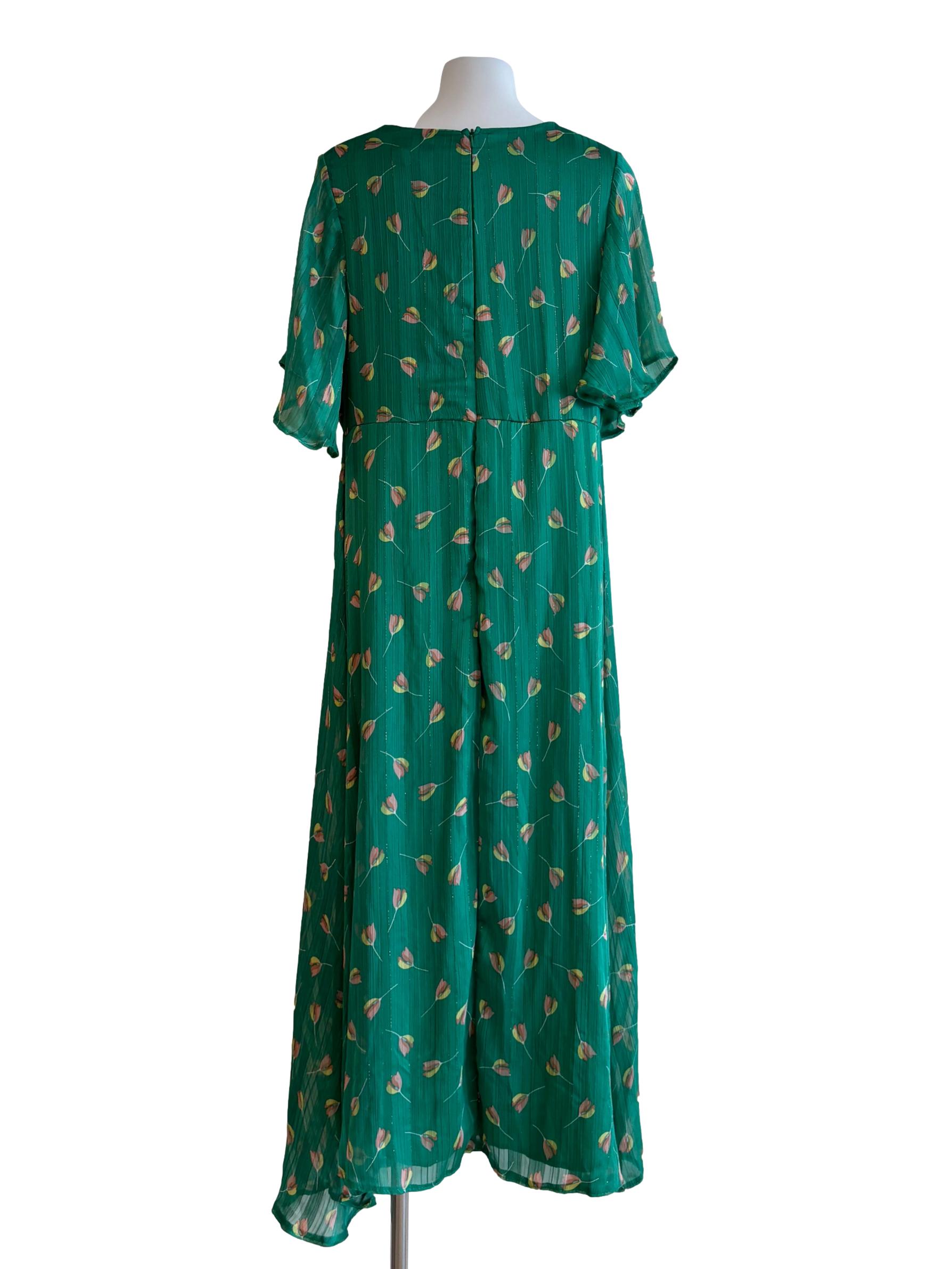 Green Floral Patterned Flowy Dress