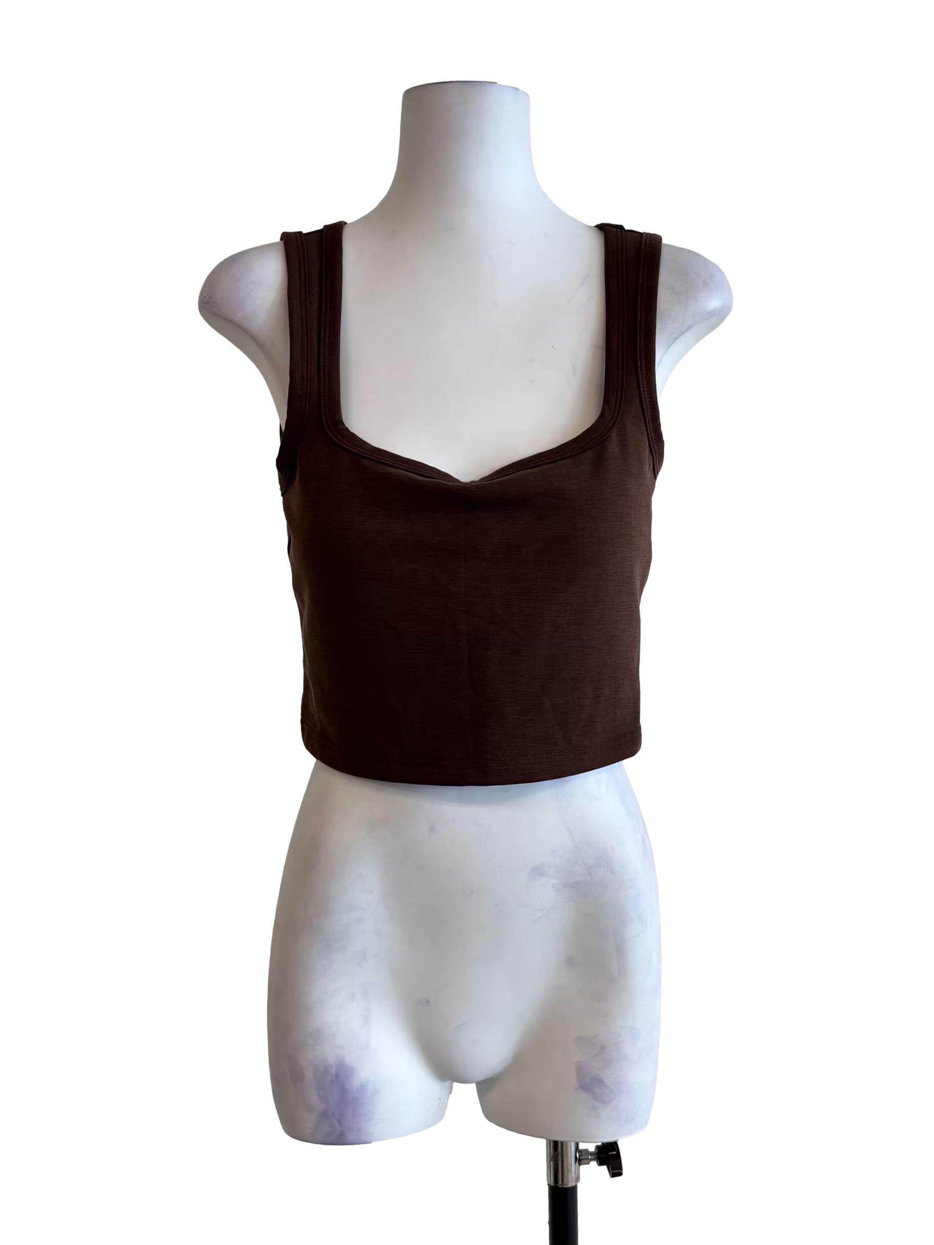 Walnut Brown Square Neck Tank Top