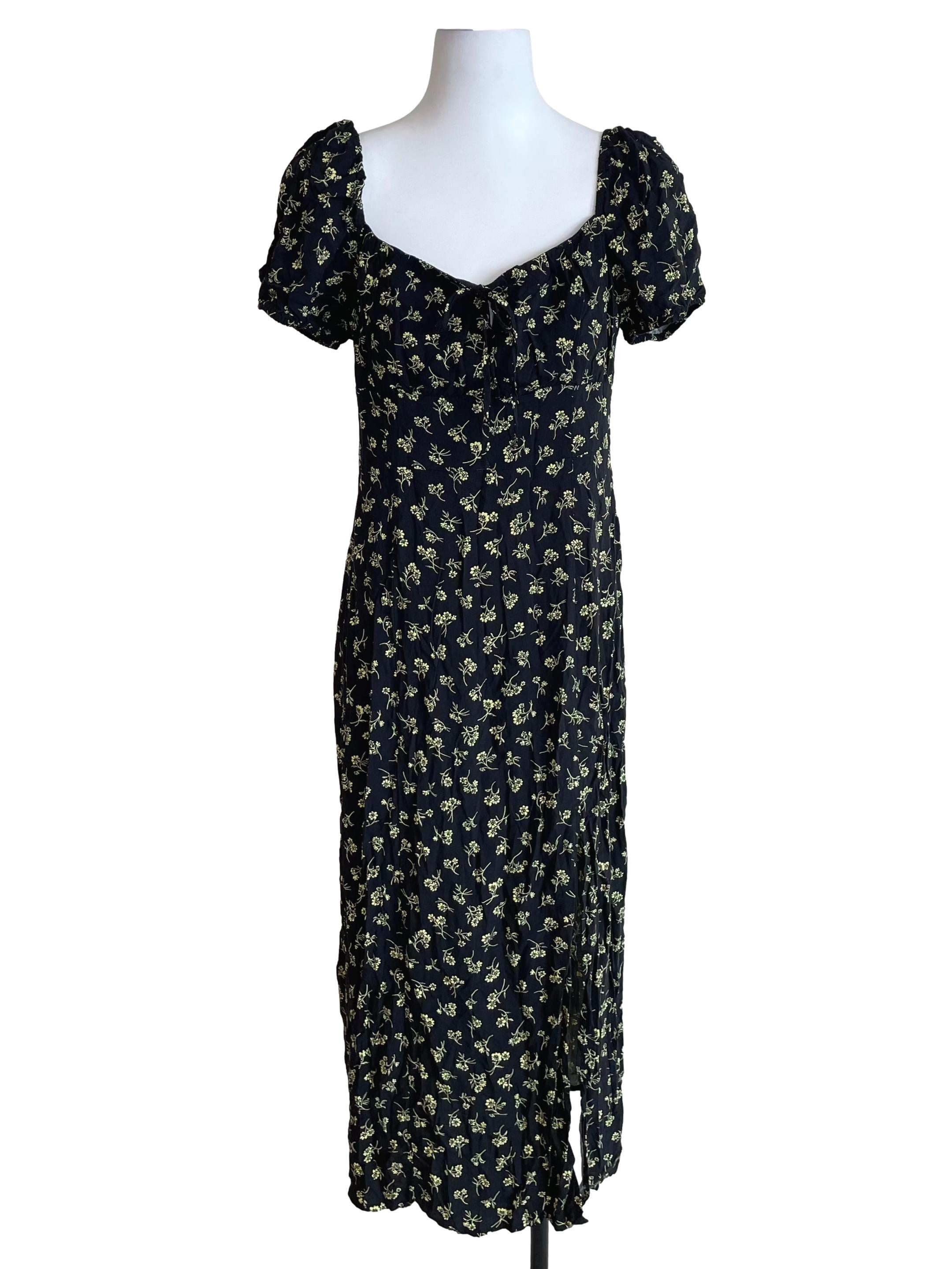 Black & Yellow Floral Milkmaid Dress