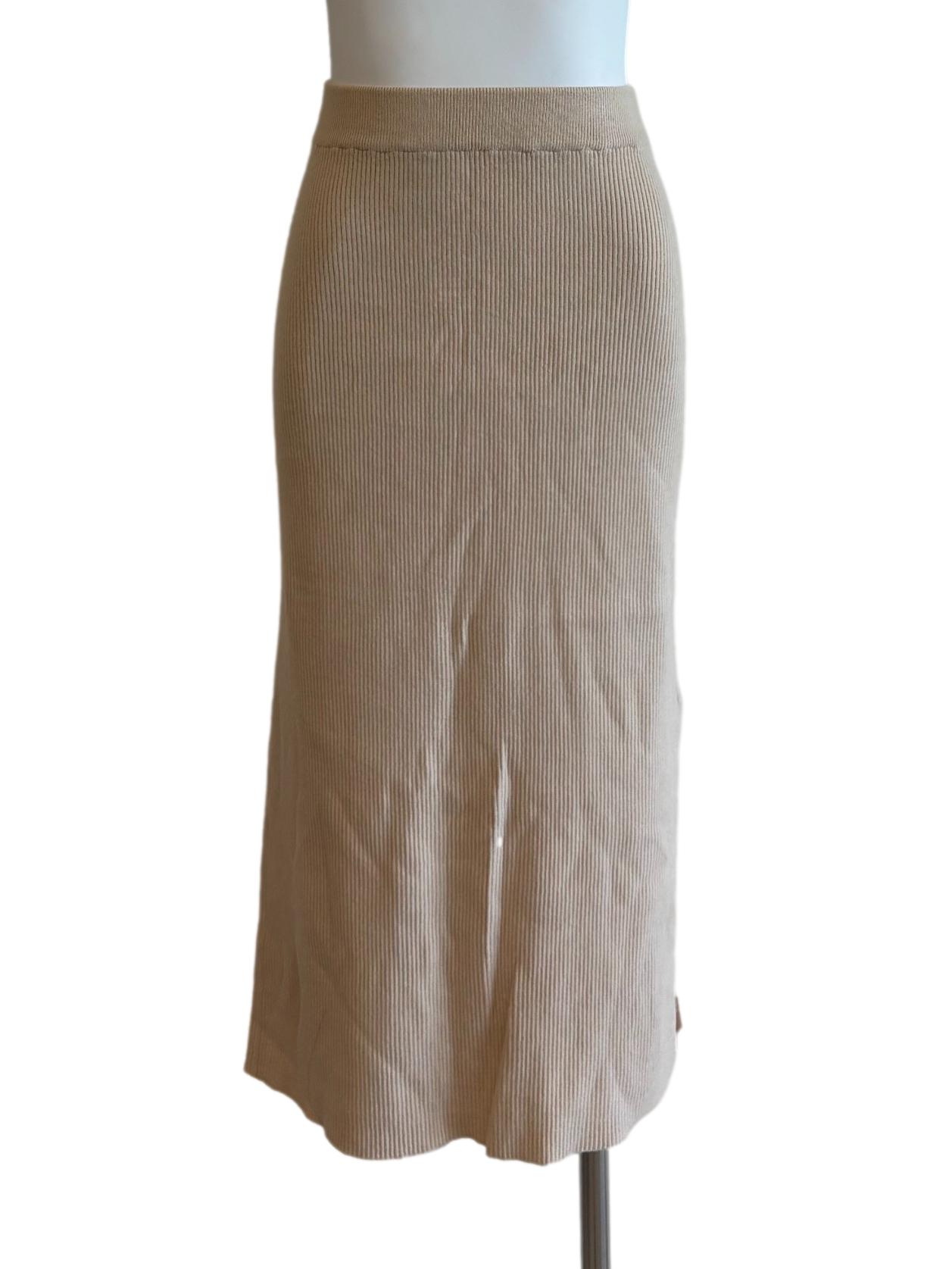 Beige Ribbed Pencil Skirt