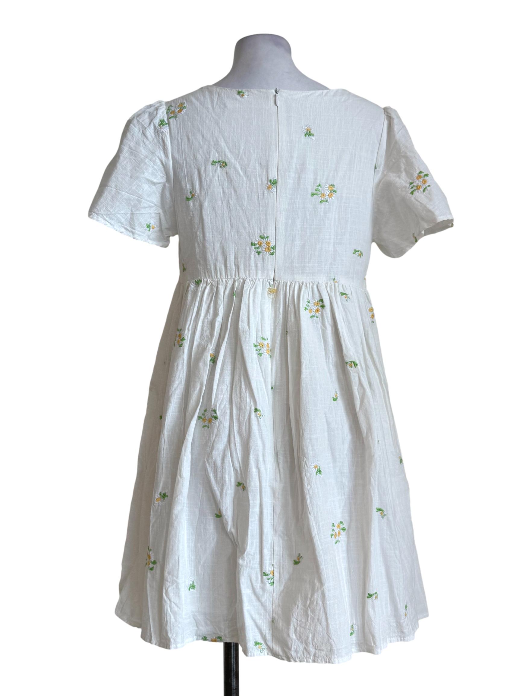 Cotton White Embroidery Square Neck Dress