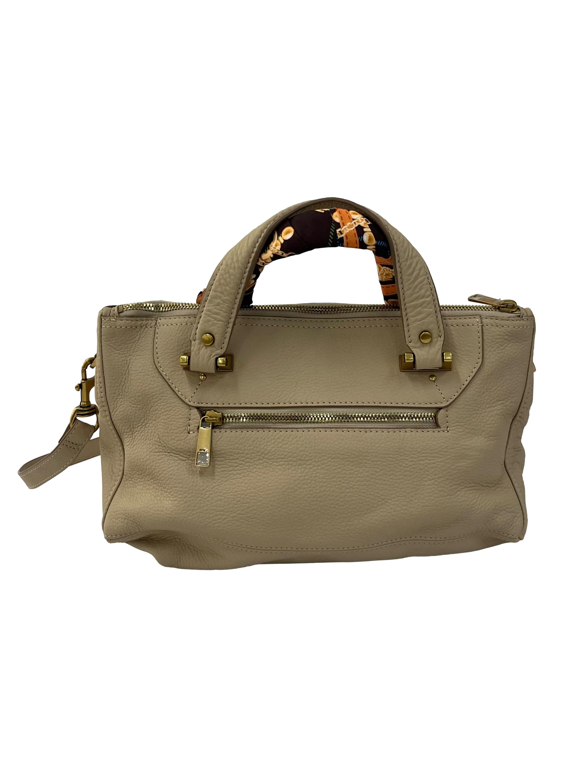 Beige Textured Handbag With Detachable Crossbody Strap