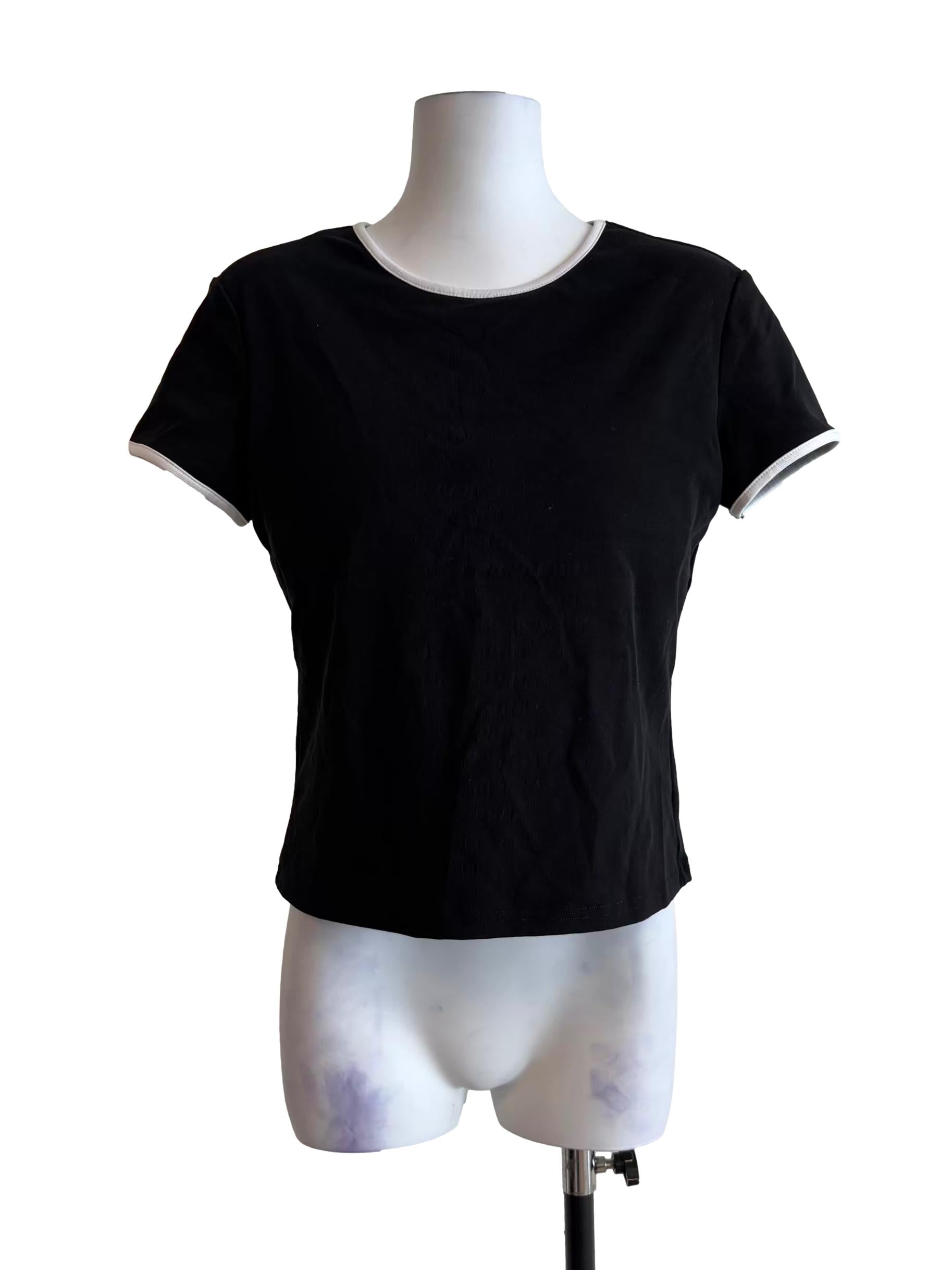 Jade Black White Hem Baby Tee