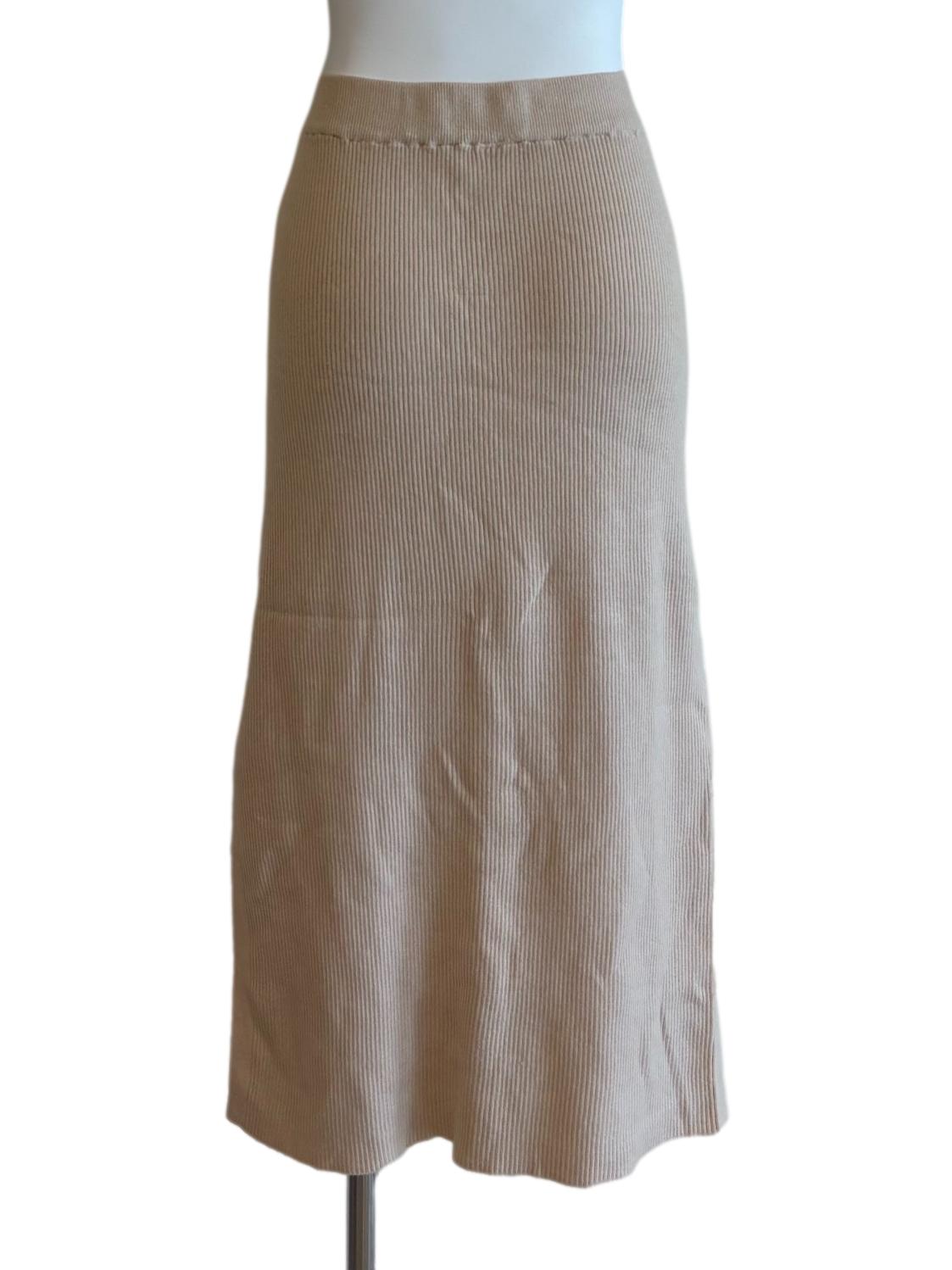 Beige Ribbed Pencil Skirt