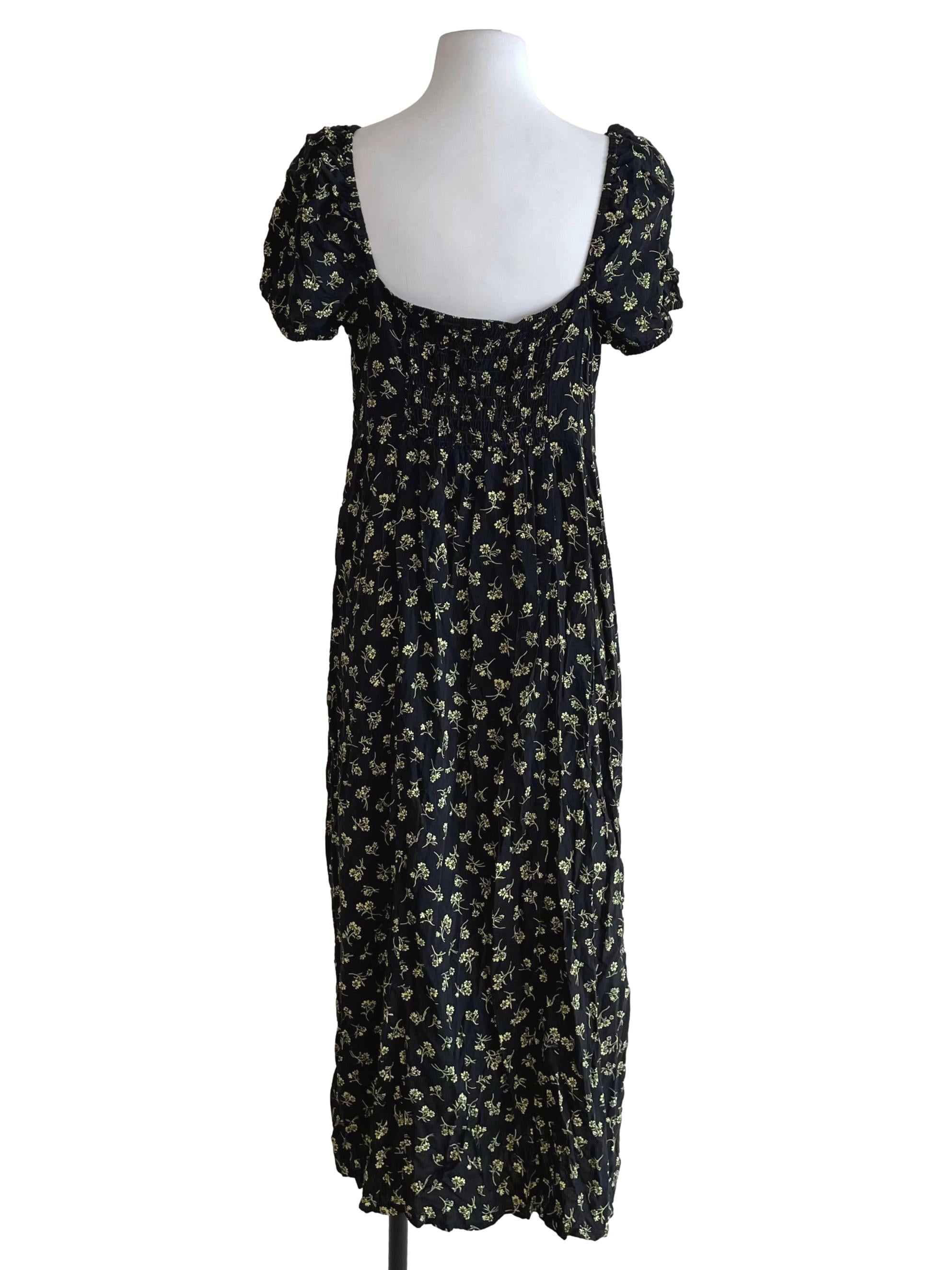 Black & Yellow Floral Milkmaid Dress