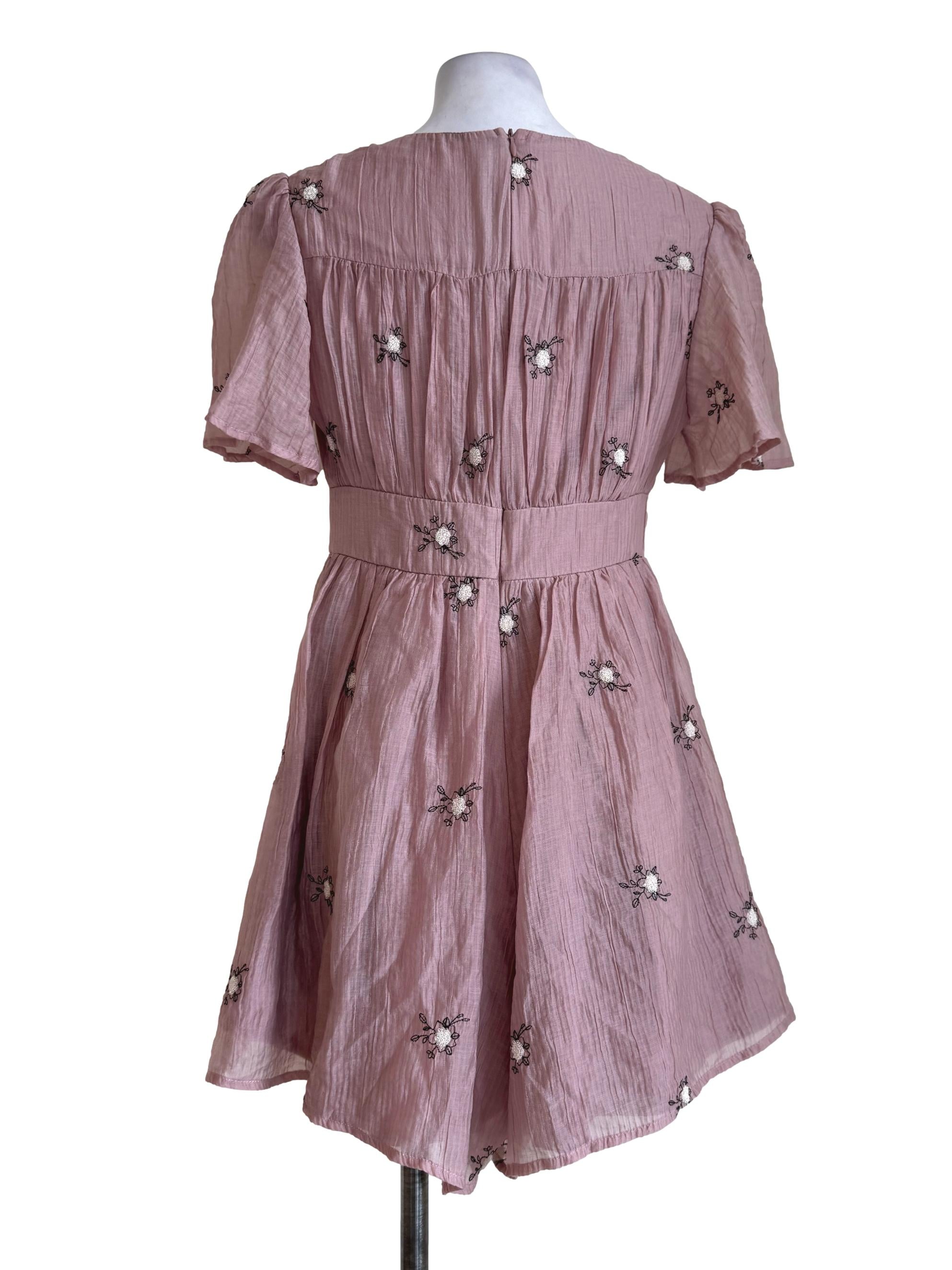 Dusty Pink Embroidery V Neck Rompers