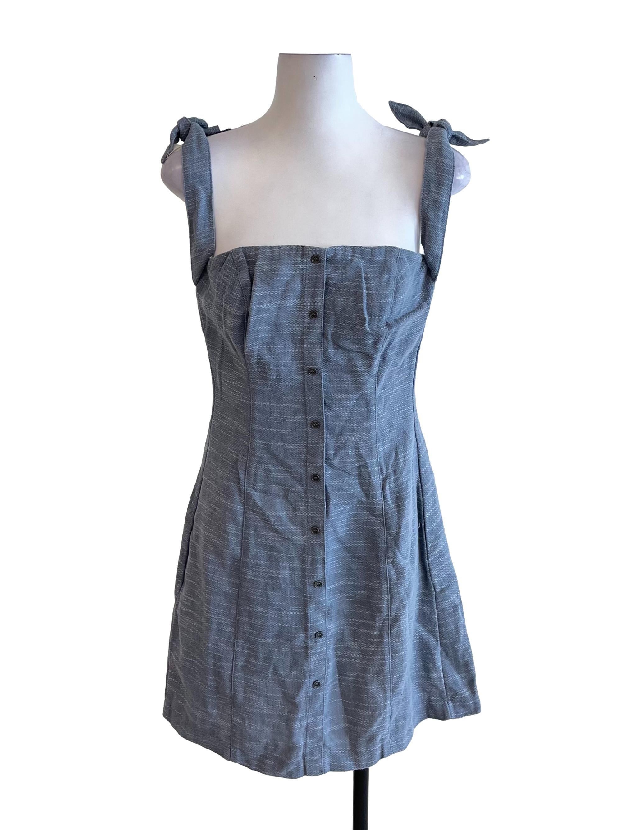 Ash Blue Tie Knot Button Dress