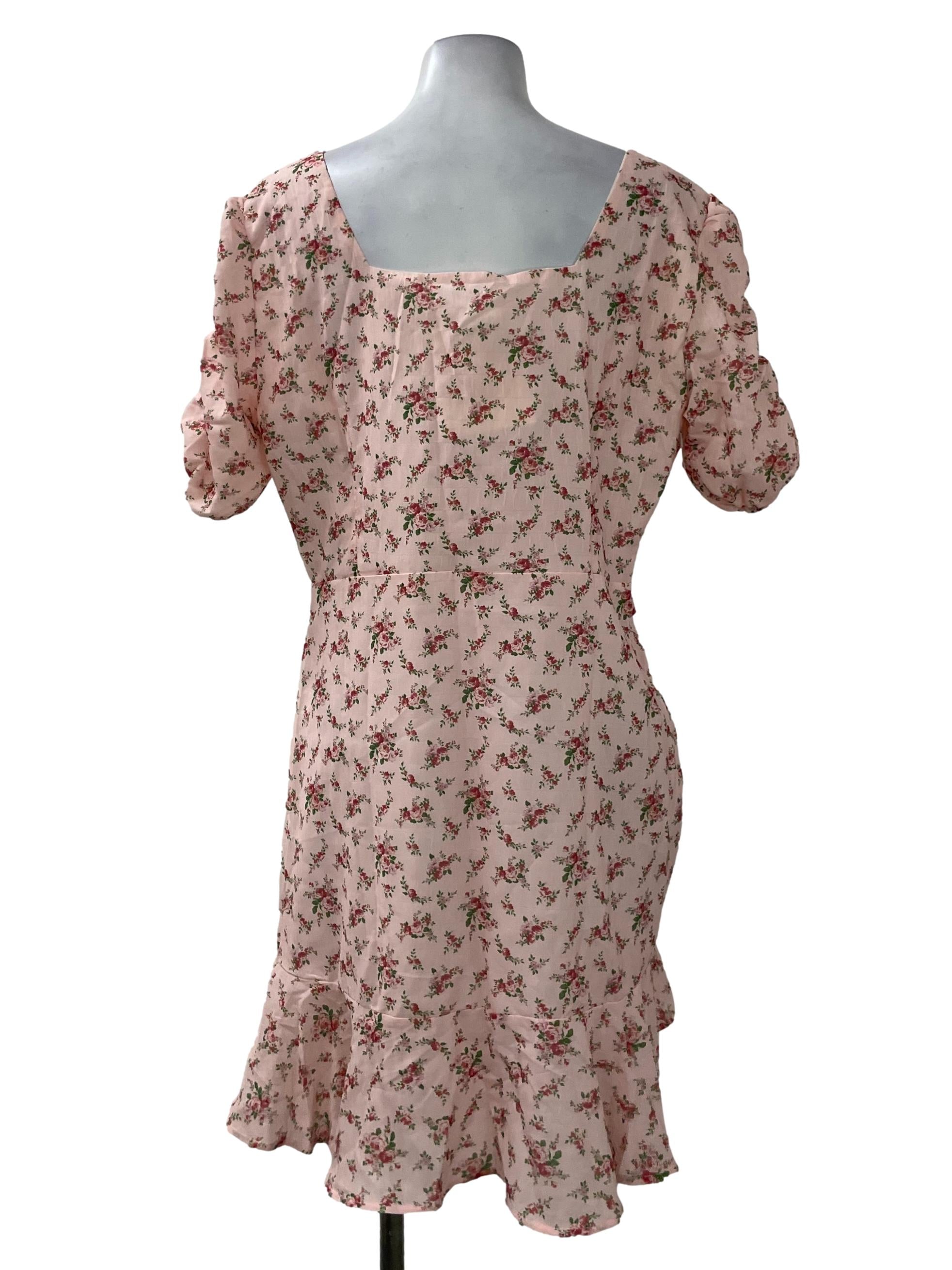 Pink Floral Ruched Dress