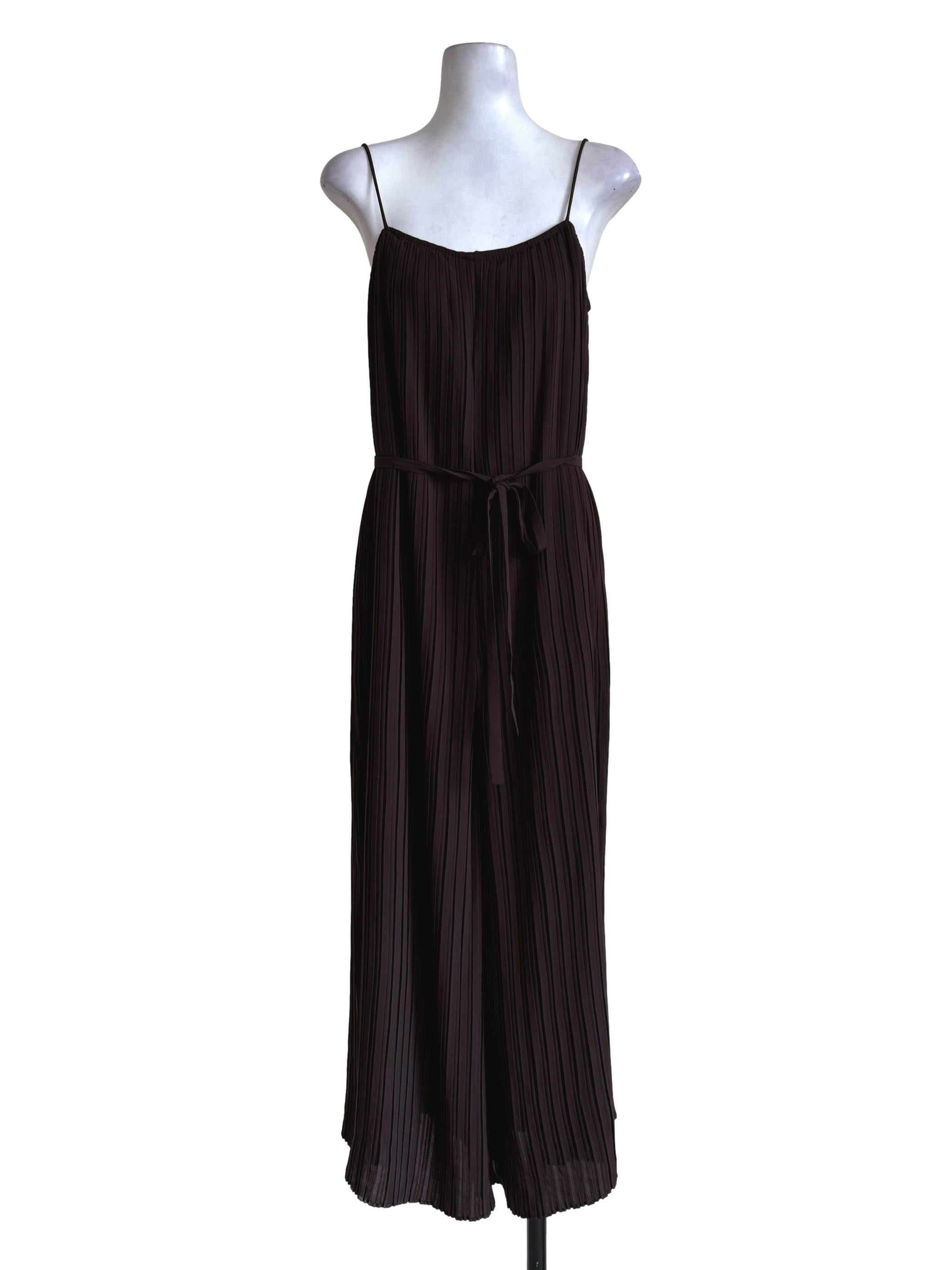 Dark Chocolate Pleated Sleeveless Jumpsuit