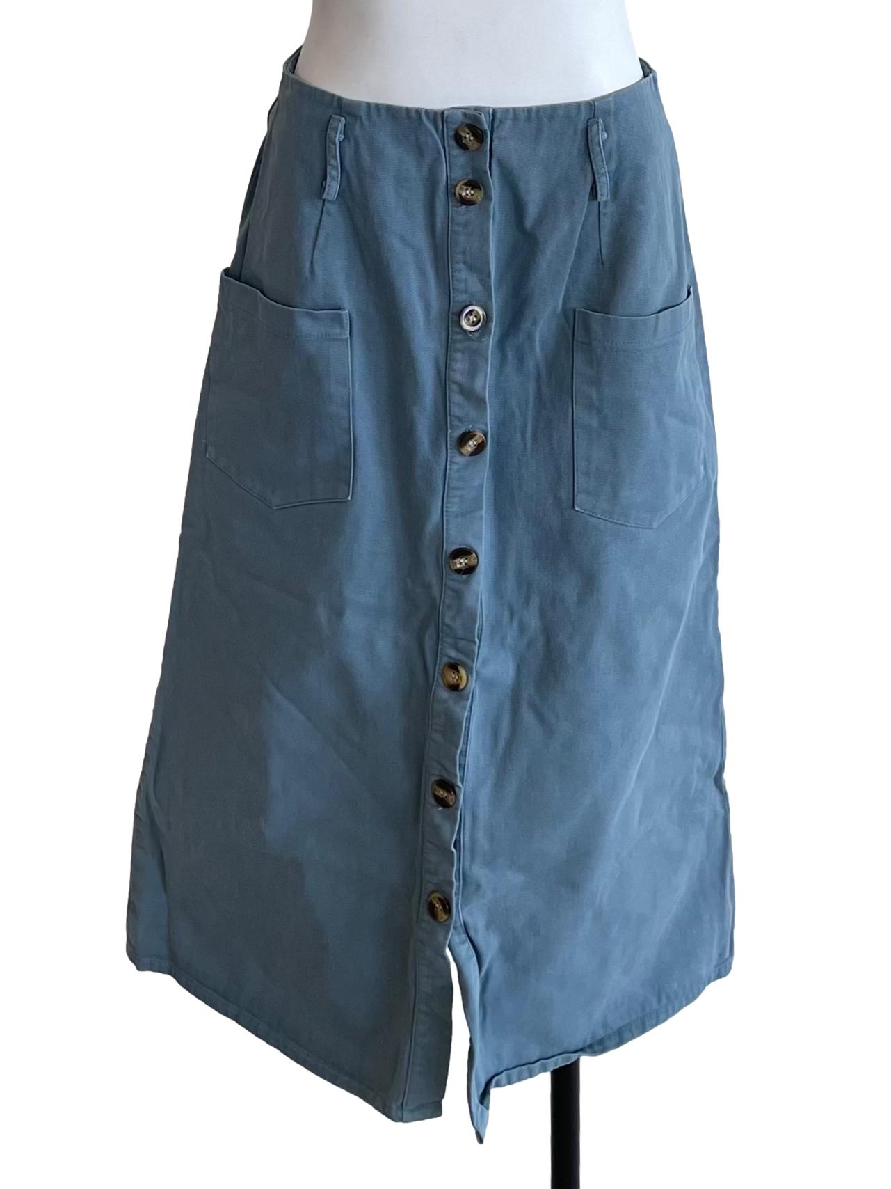 Ash Blue Button Down Pencil Skirt TEM
