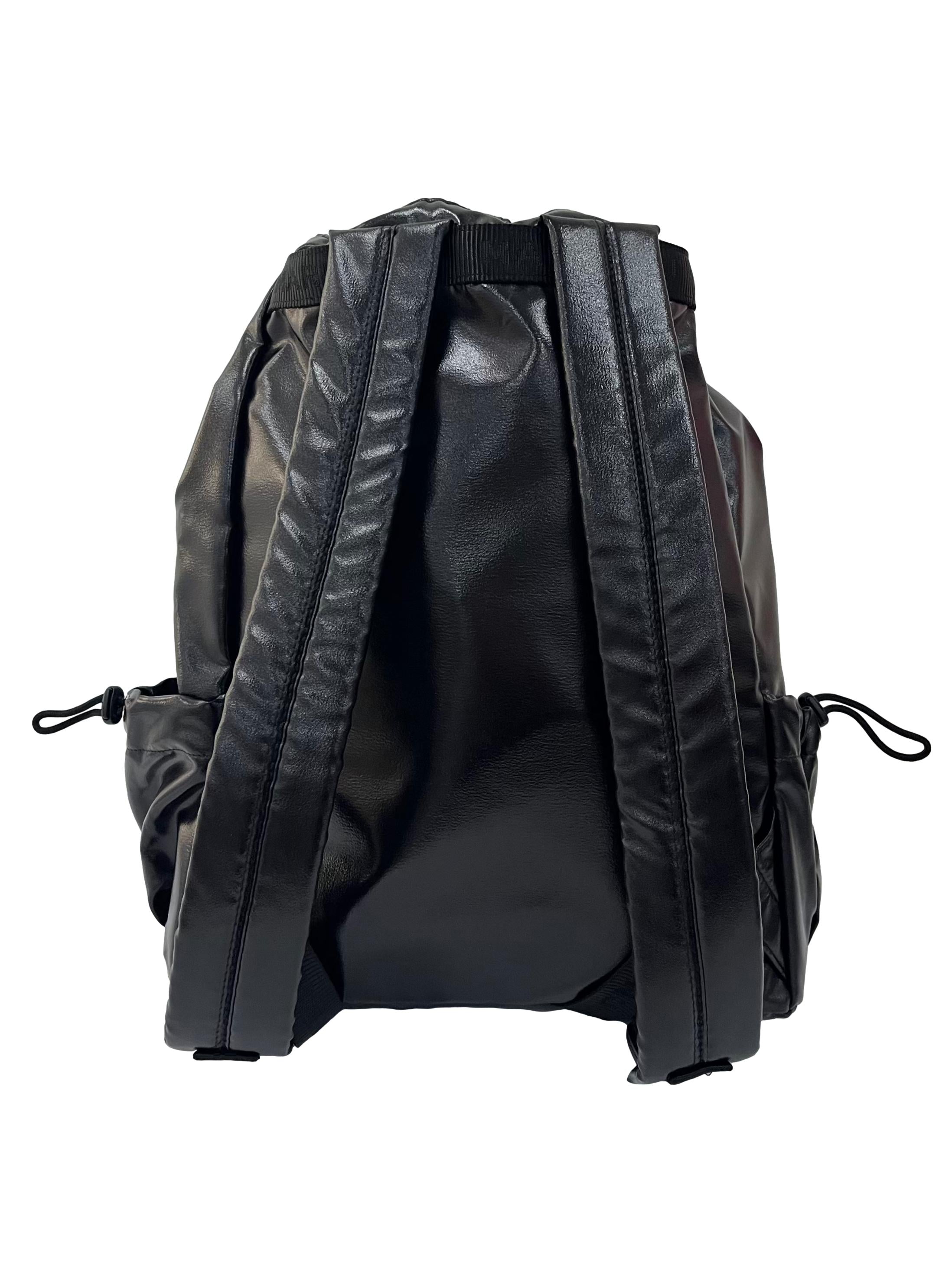 Black Textured Backpack With Drawstring Closure