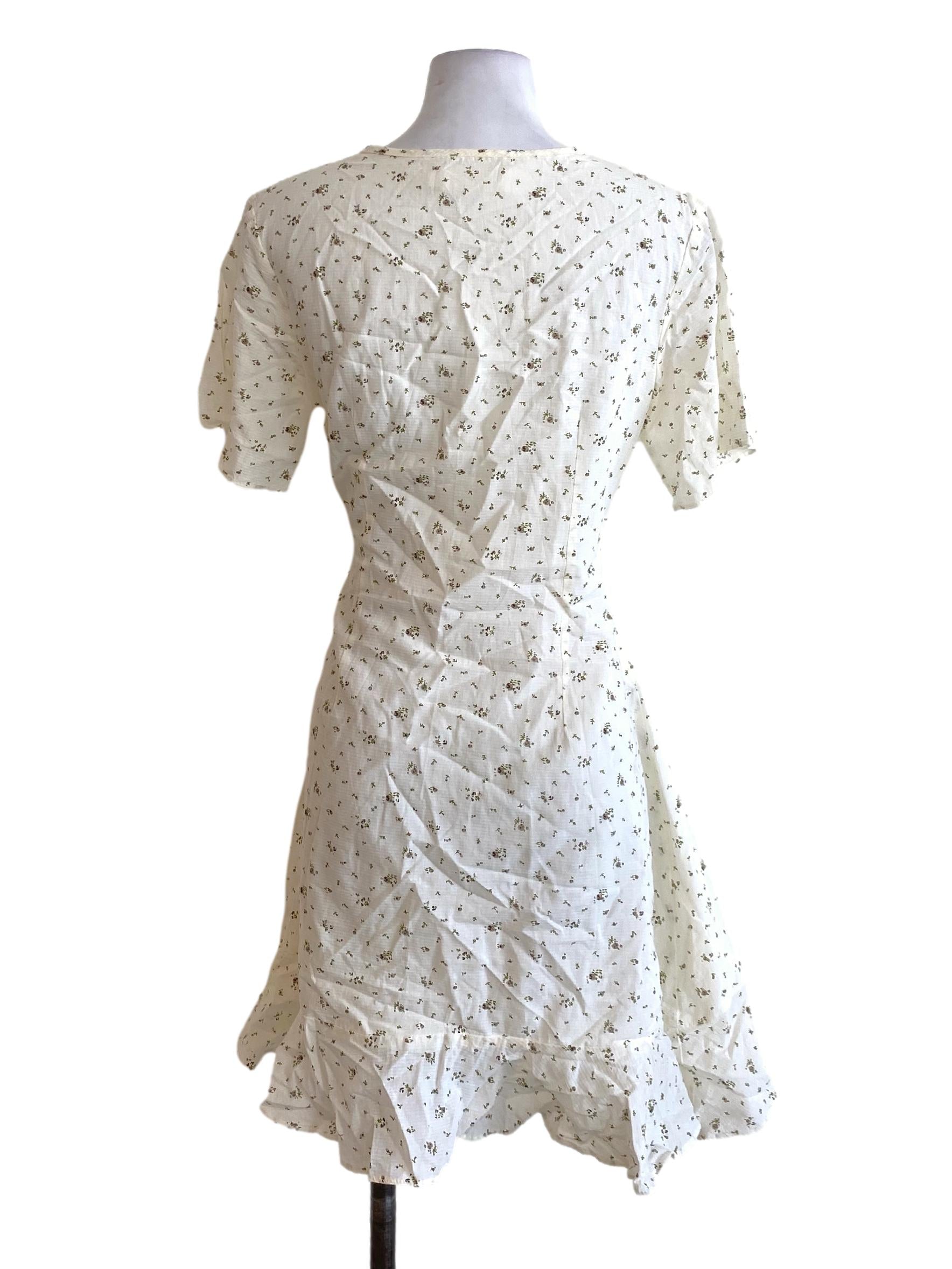 Cream White V-Neck Tie Waist Ruffle Slip Dress