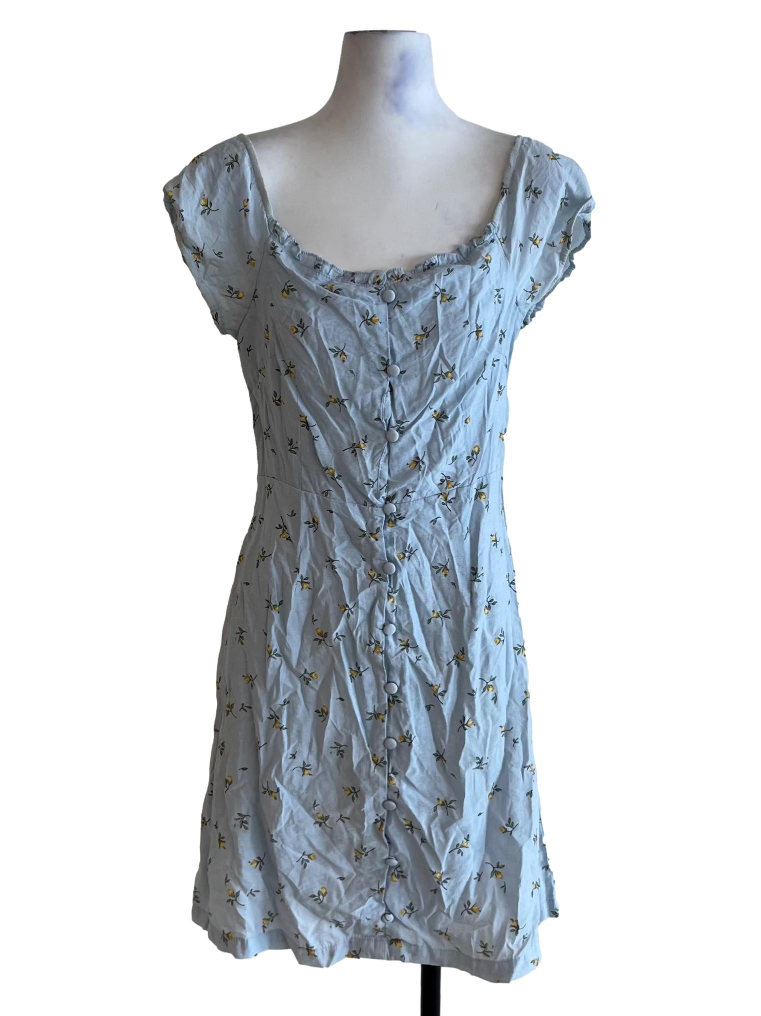 Sky Blue Floral A-Line Dress