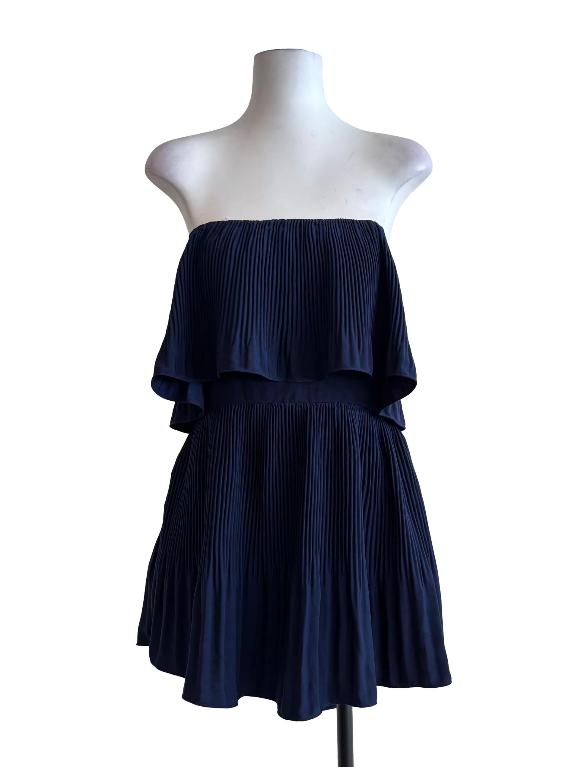 Navy Blue Pleated Off Shoulder Tiered Dress