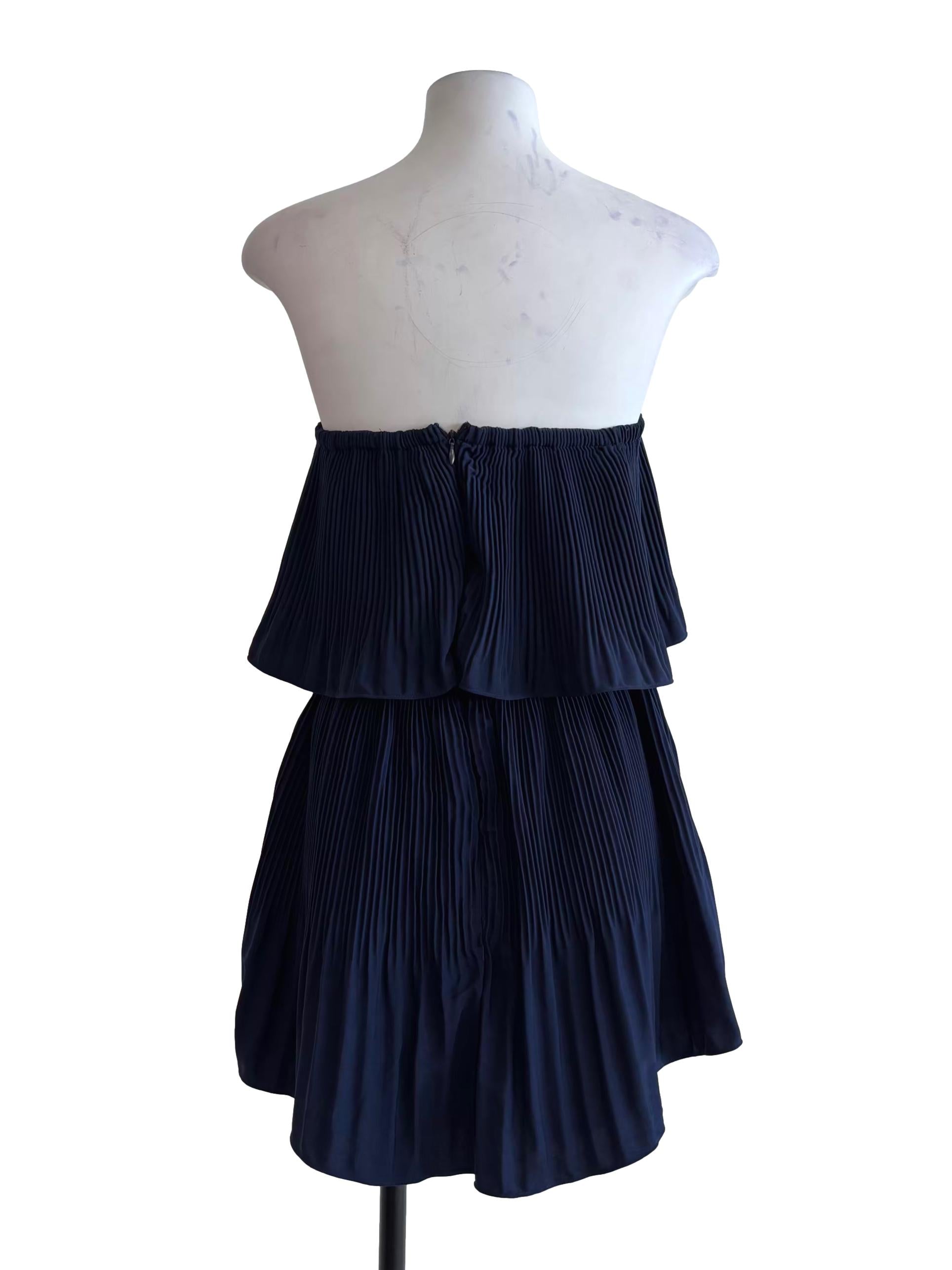 Navy Blue Pleated Off Shoulder Tiered Dress
