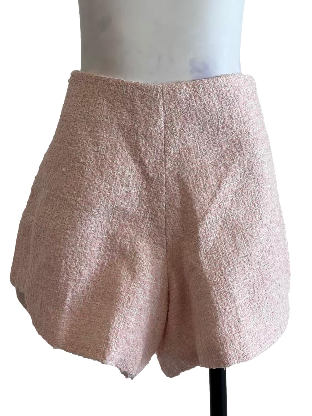 Baby Pink Textured Tweed Shorts