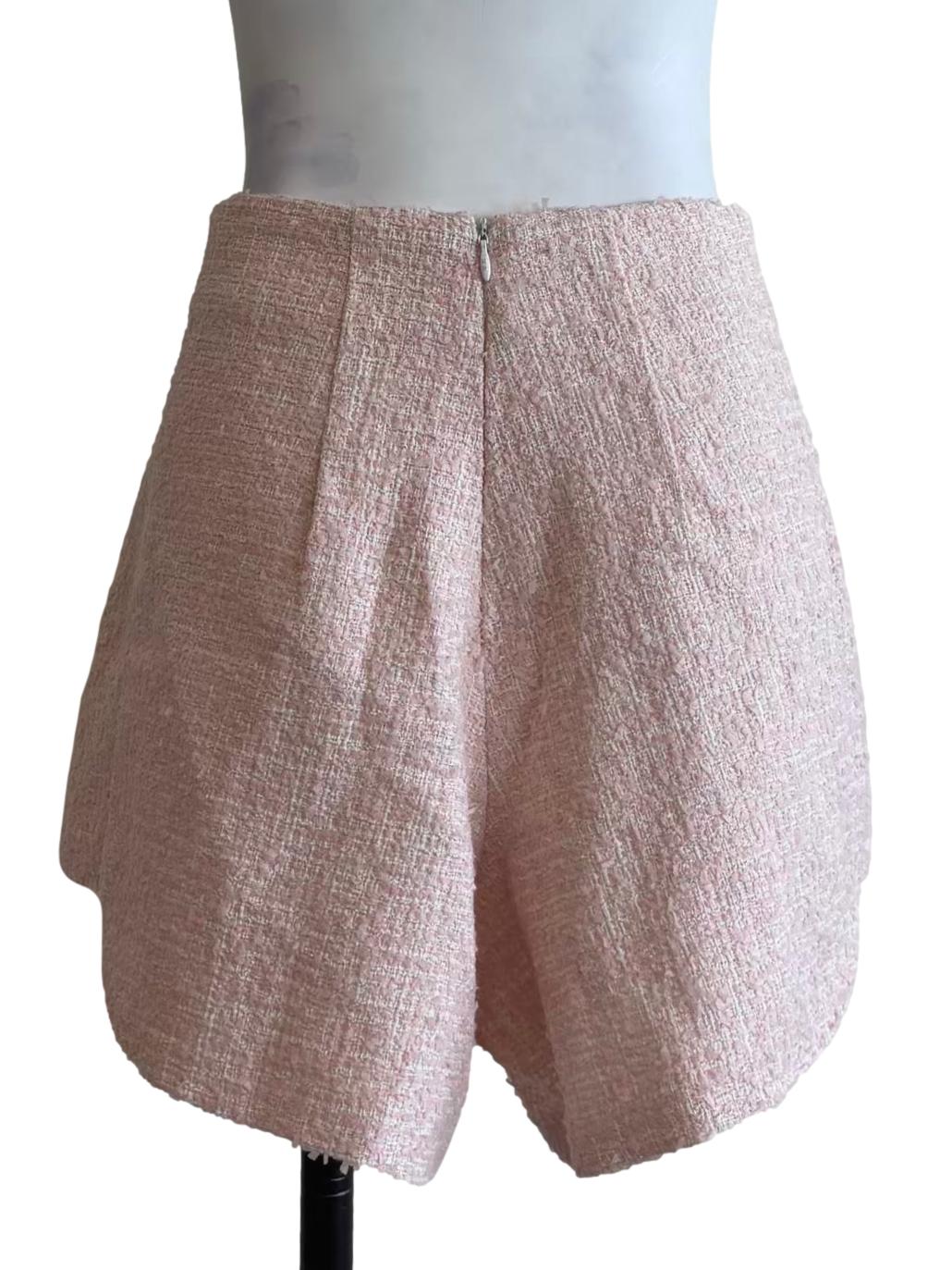Baby Pink Textured Tweed Shorts