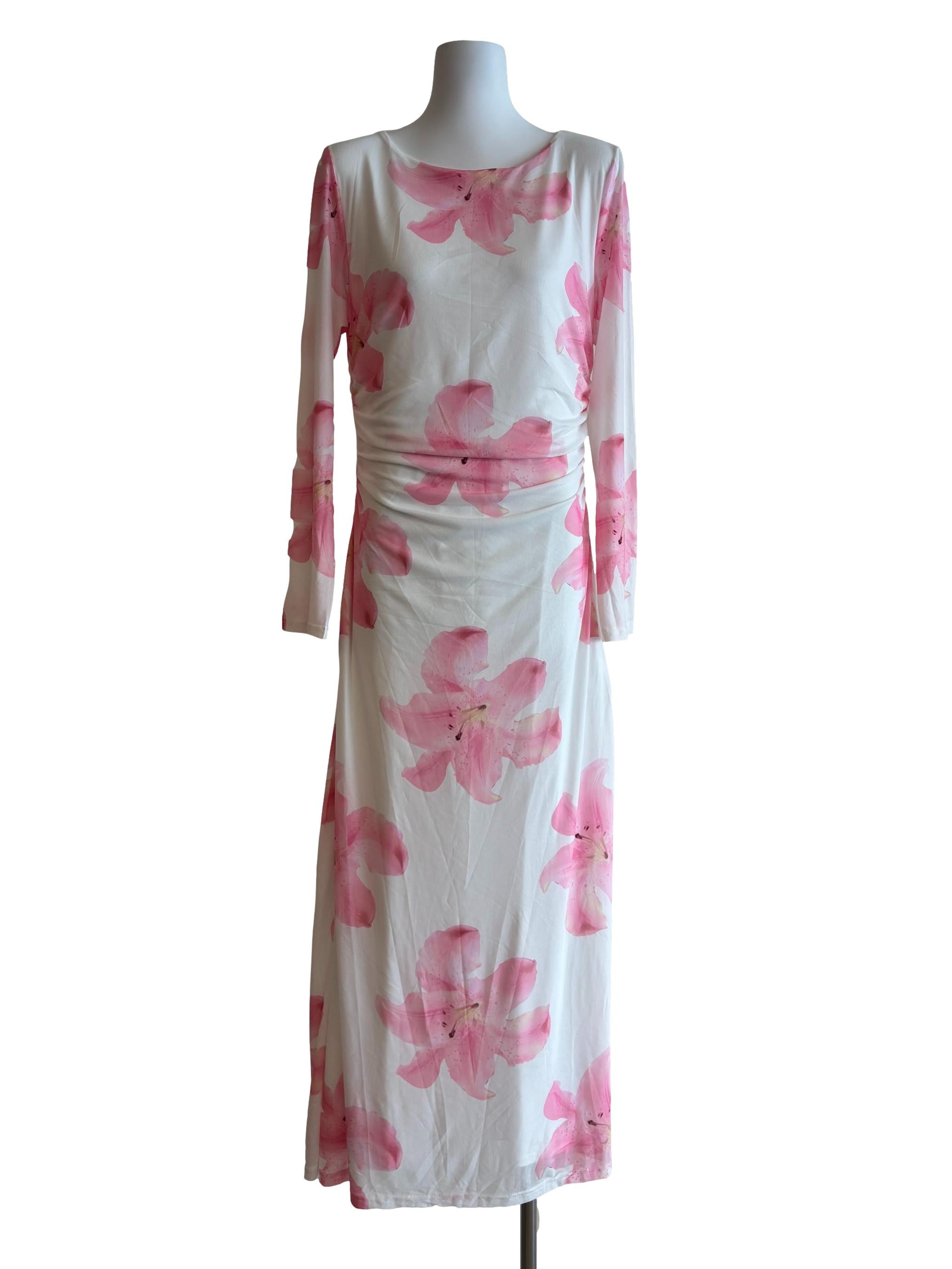 Pearl White Pink Hibiscus Bodycon Dress