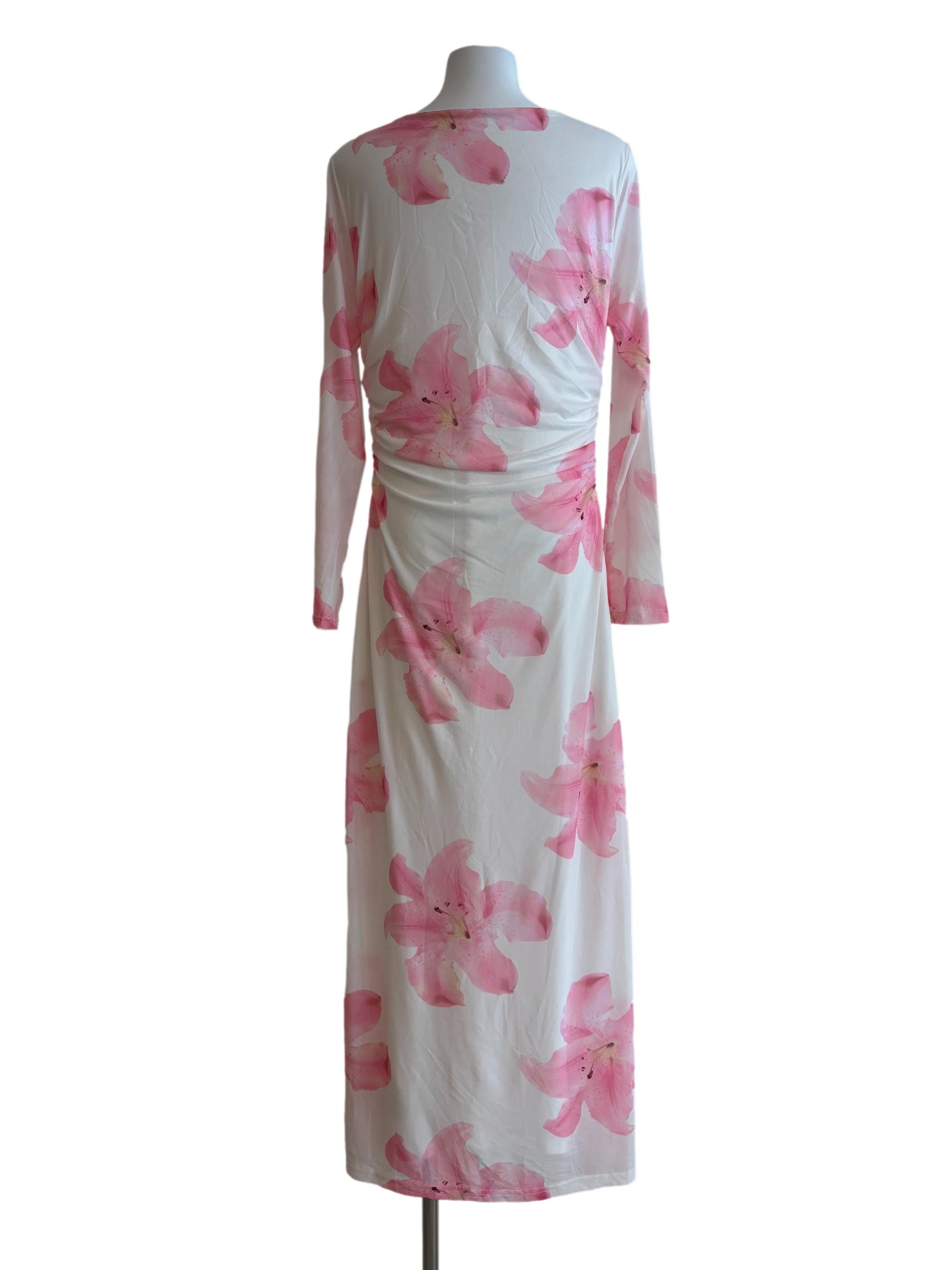 Pearl White Pink Hibiscus Bodycon Dress