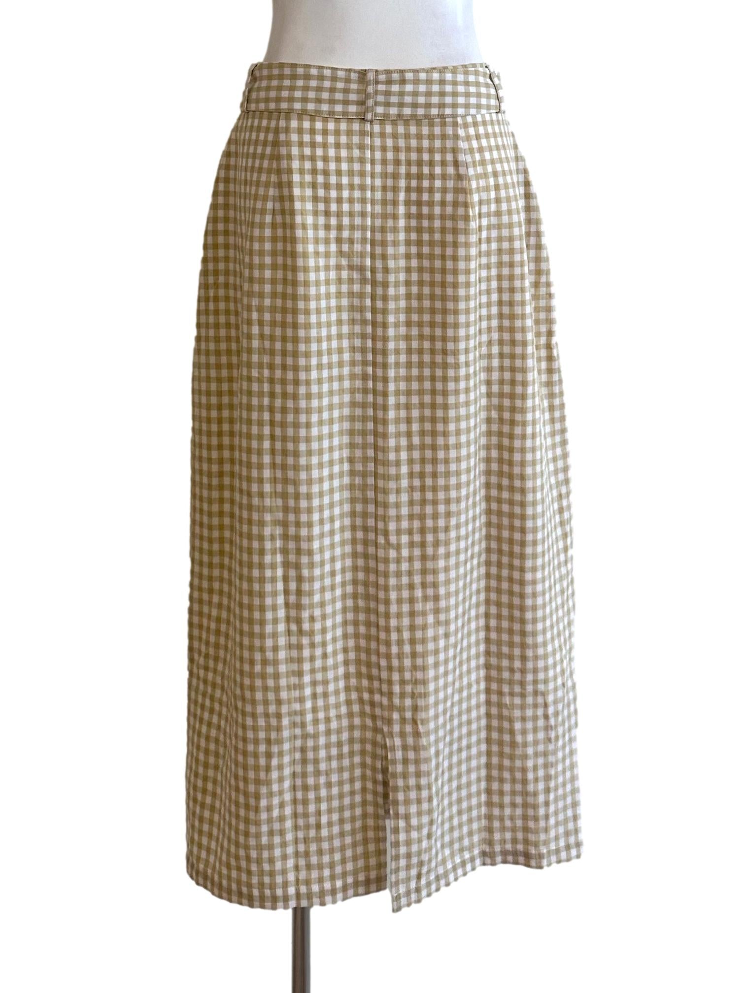 Khaki Brown Plaid Pencil Skirt With Belt TCL