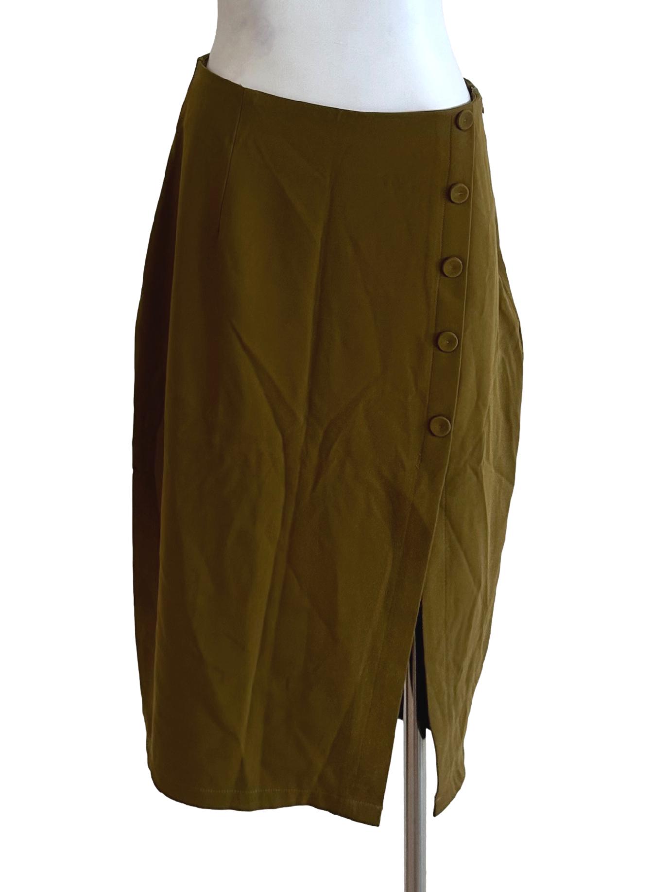 Olive Green Button Slit Skirt