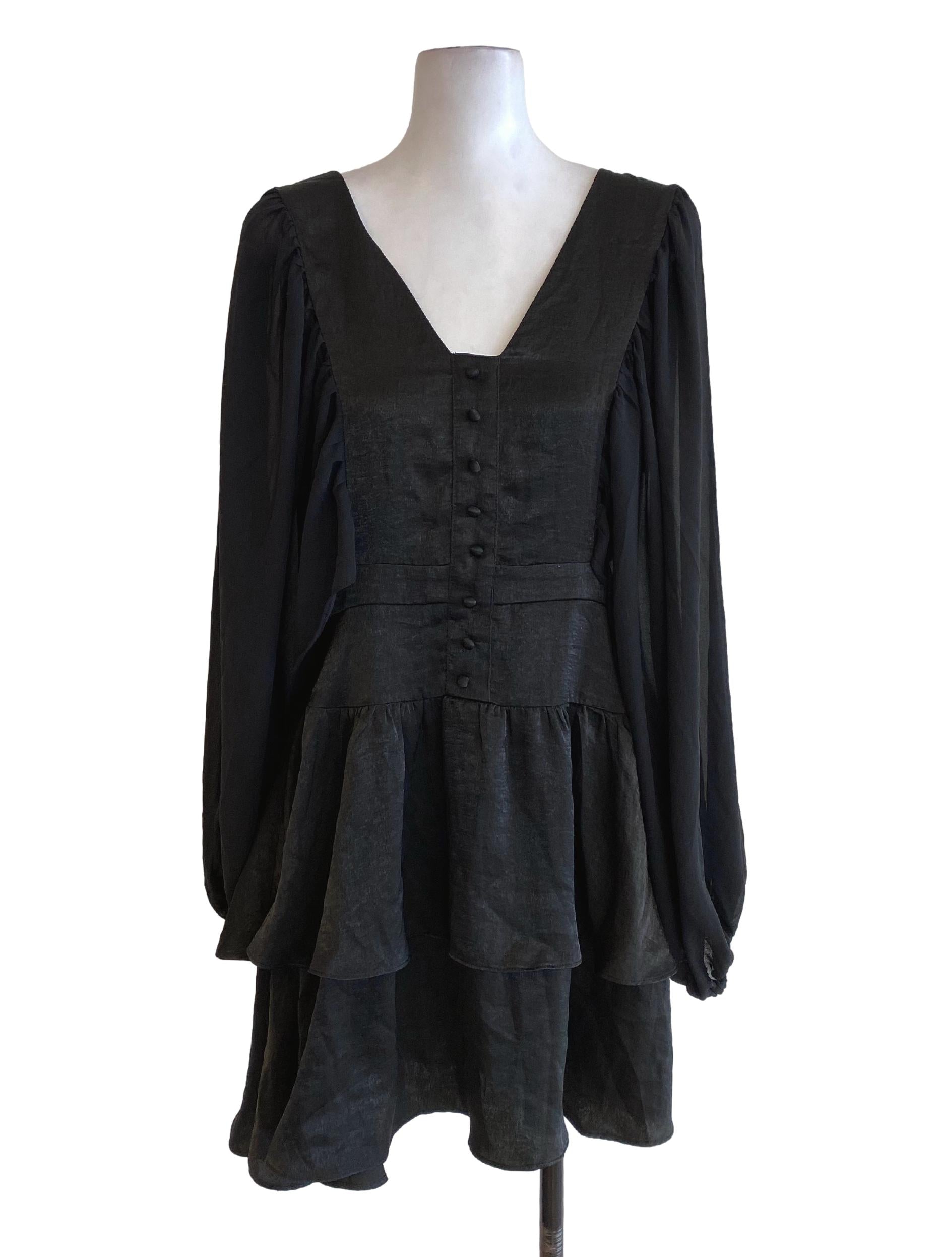 Black Long Sleeve Tiered Dress