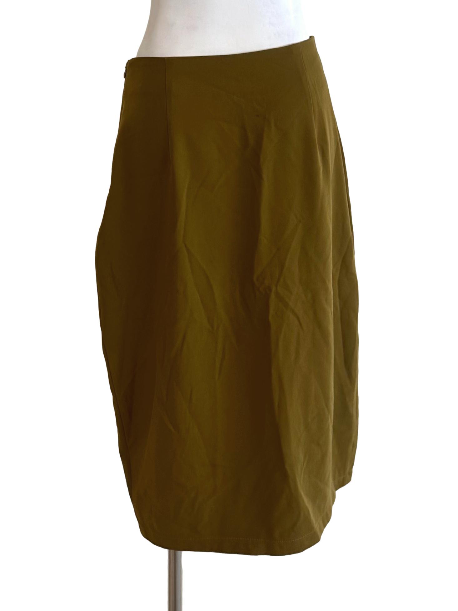 Olive Green Button Slit Skirt