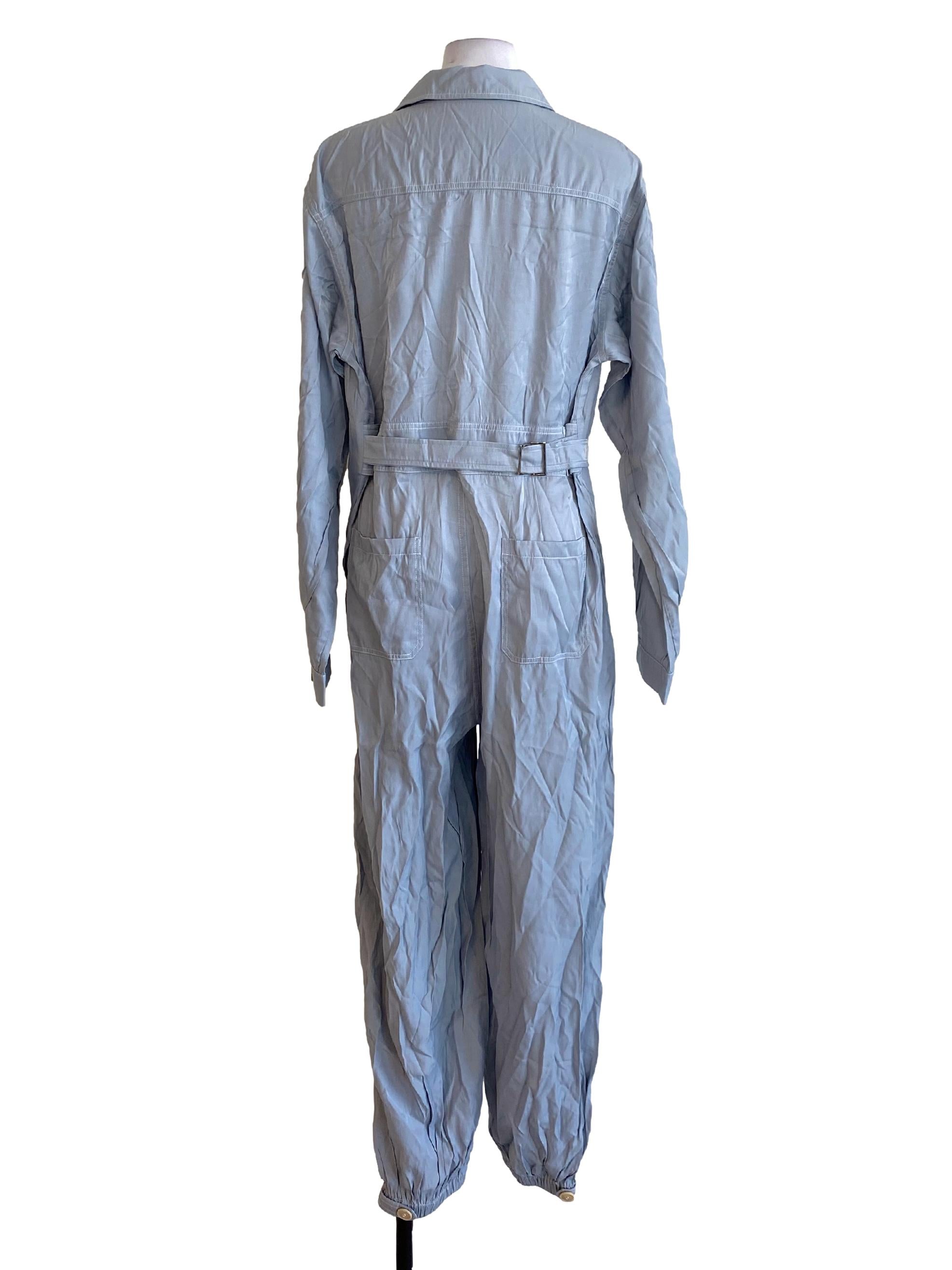 Pastel Blue Wing Collar Long Sleeve Shirt Track Jumpsuit