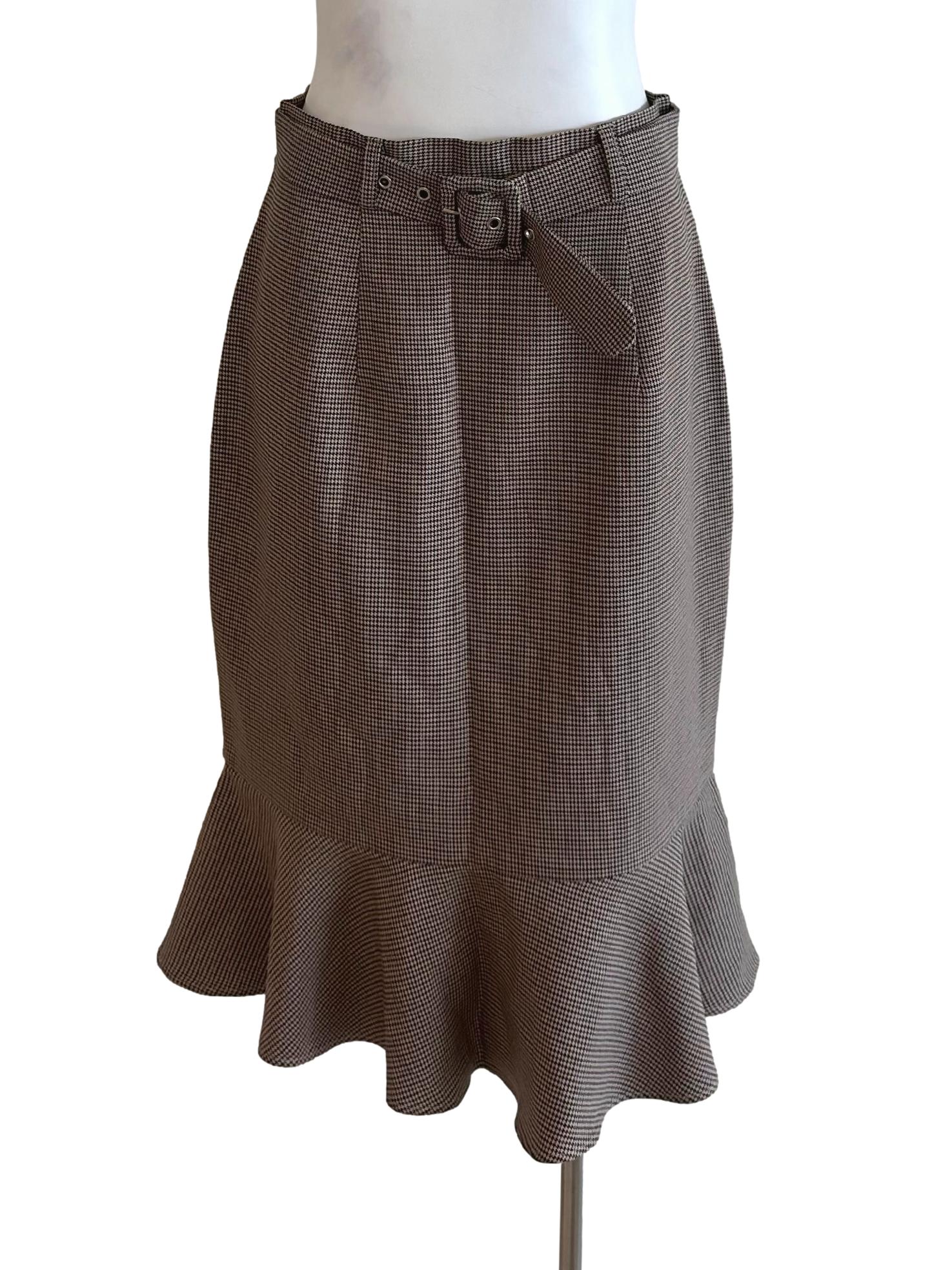 Brown Nailshead Pattern Flounce Skirt LB