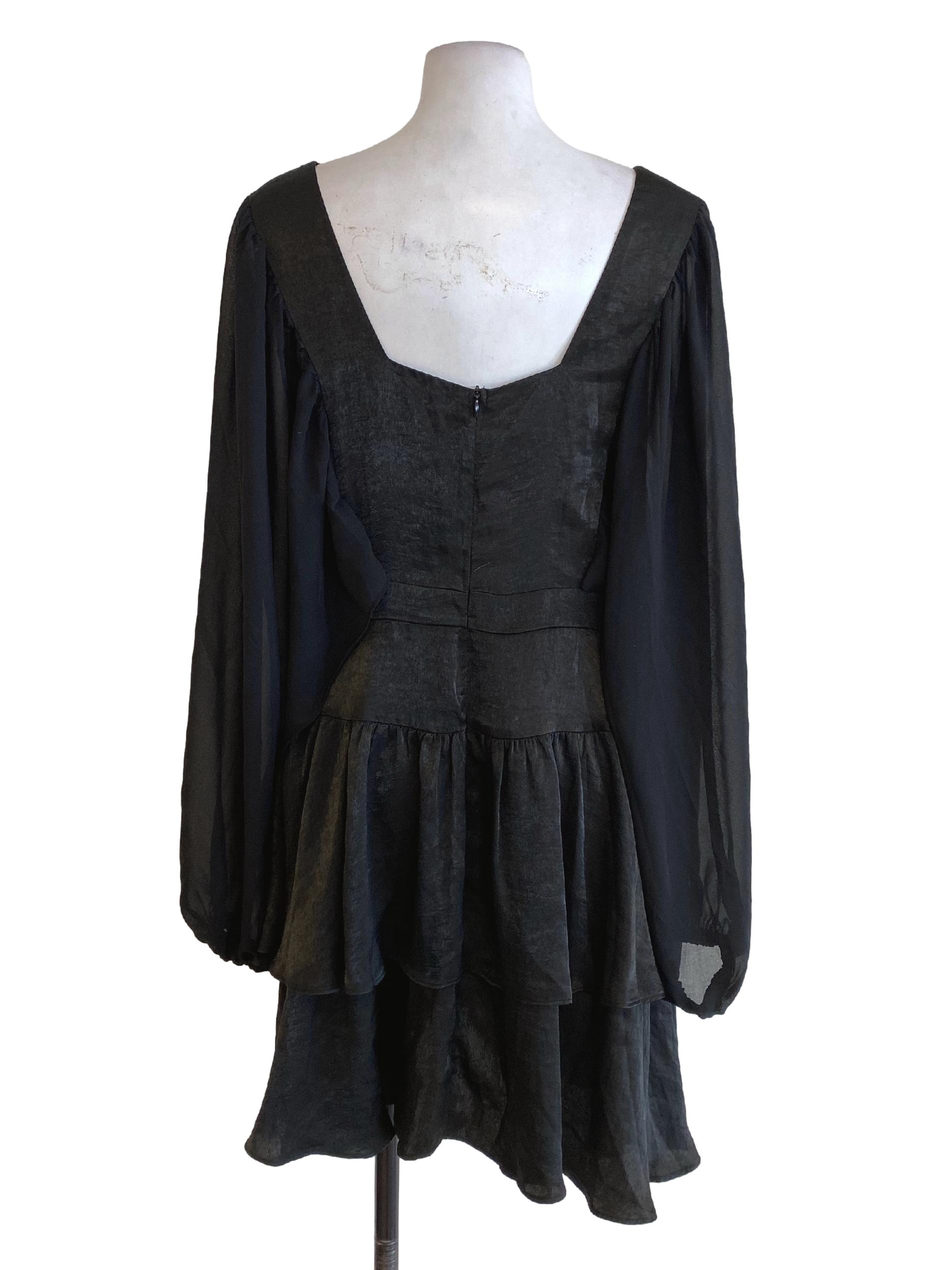 Black Long Sleeve Tiered Dress
