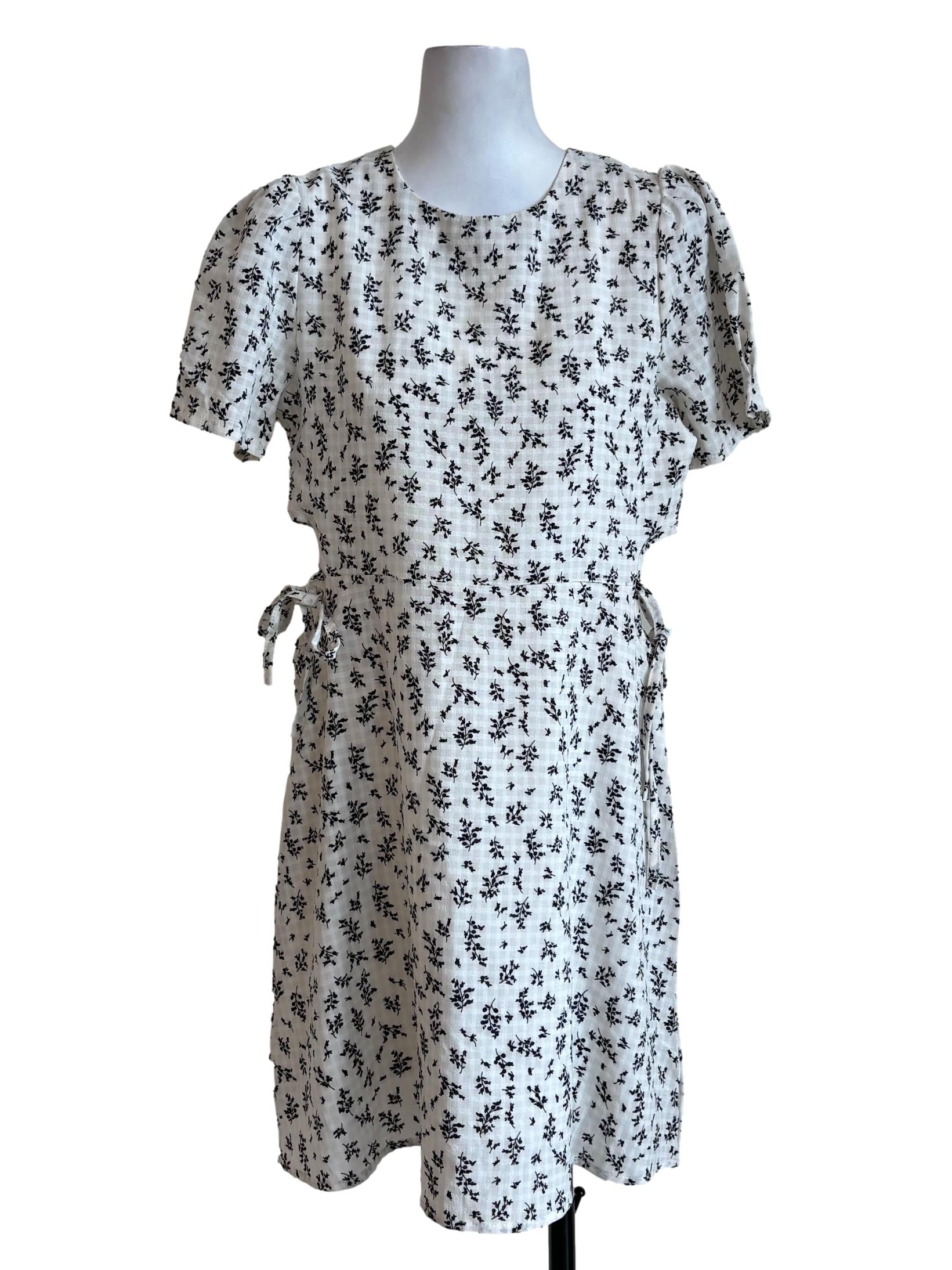 White Floral Gingham Dress