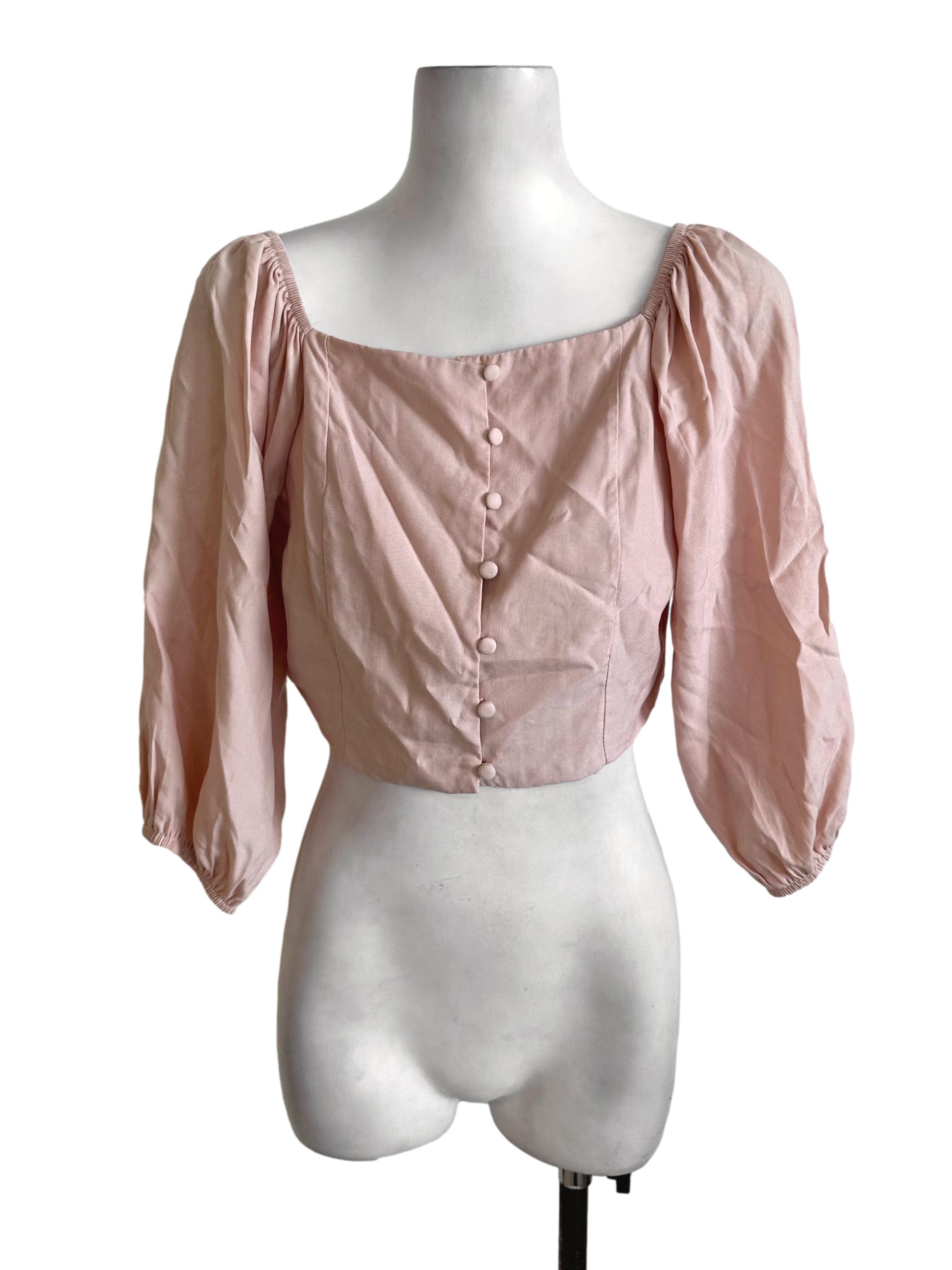 Peach Pink Button Long Sleeve Top TEM
