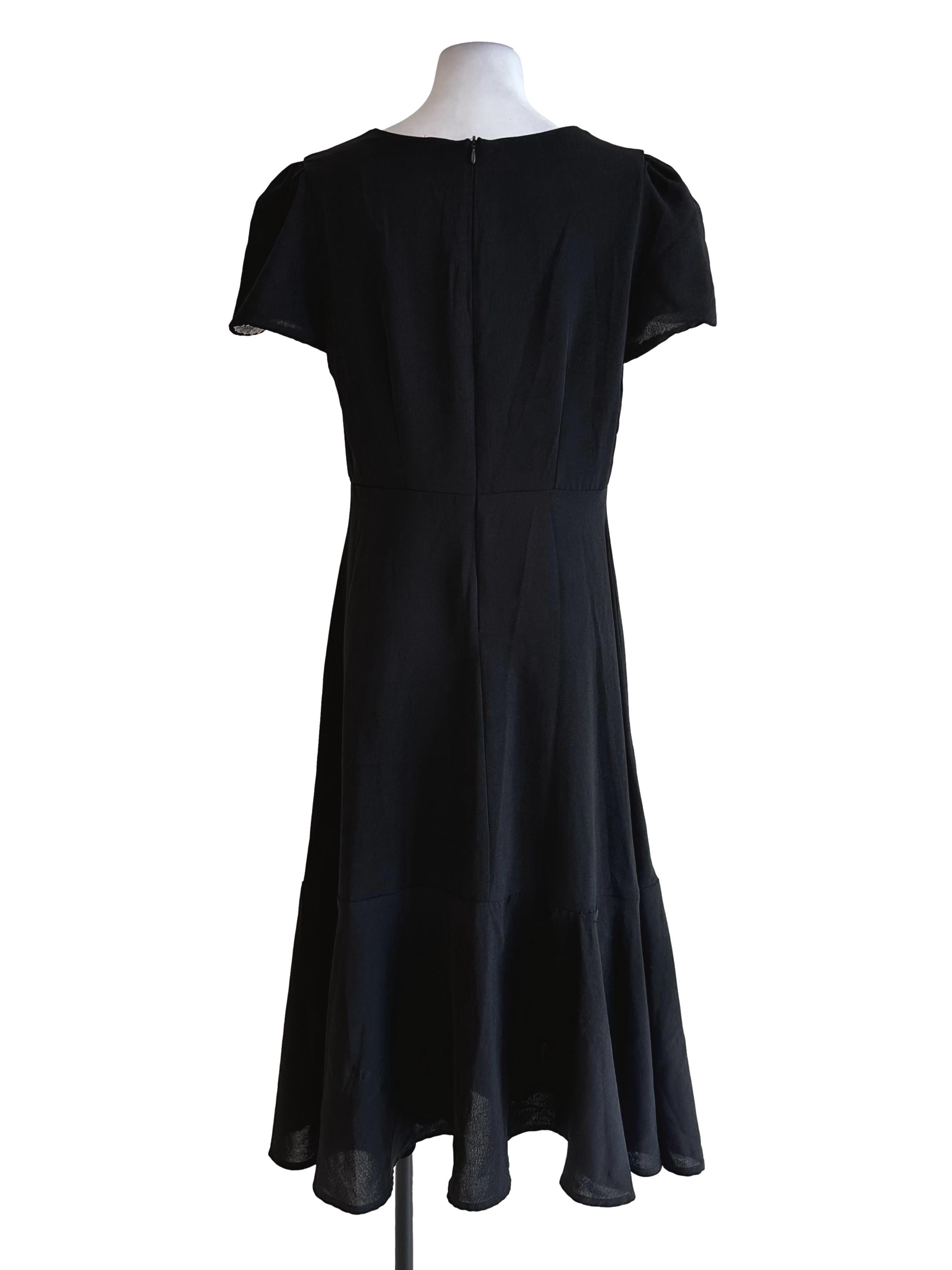 Black Embroidered Flower Neckline Dress