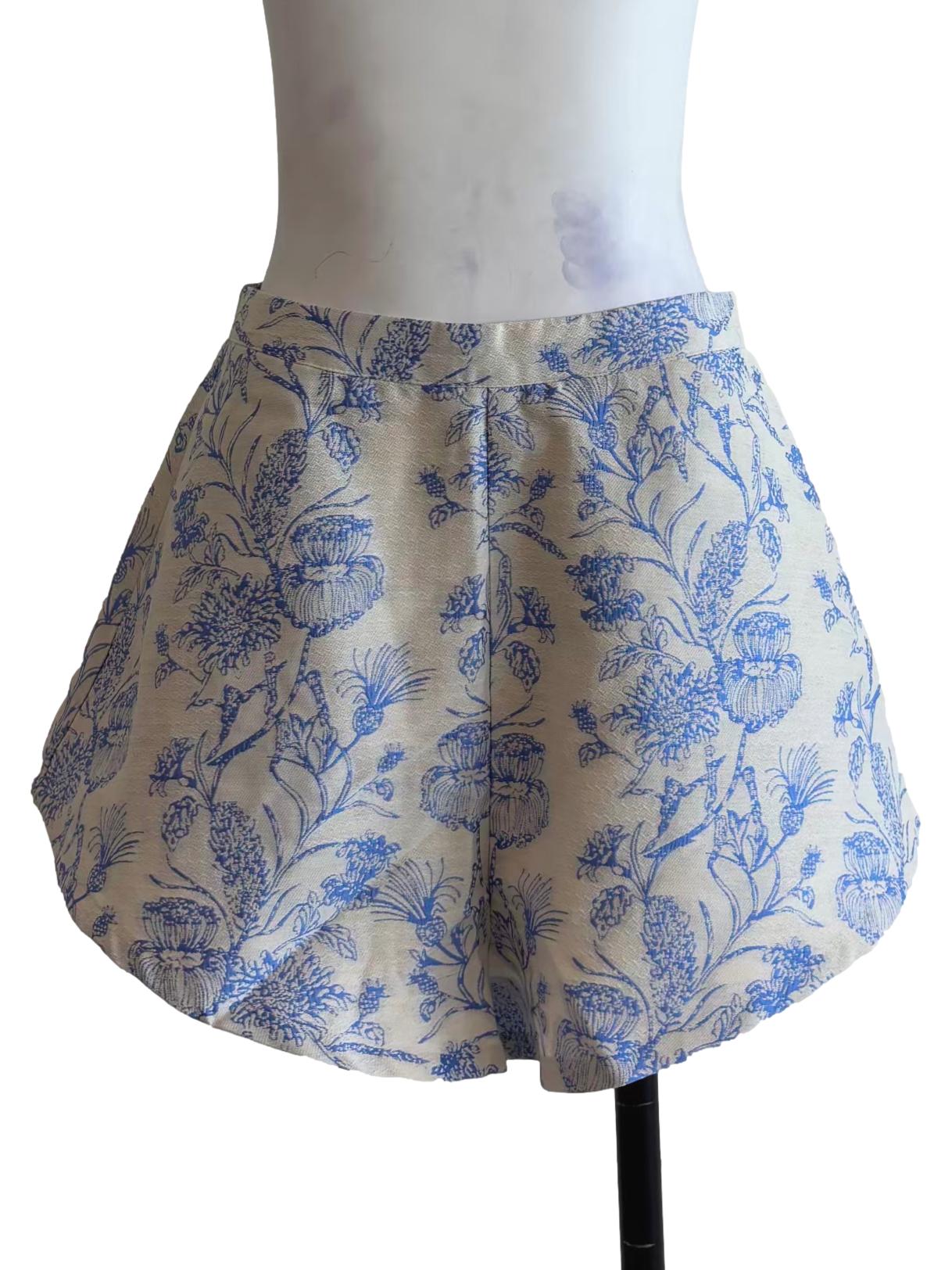 Linen White Floral Blue Shorts