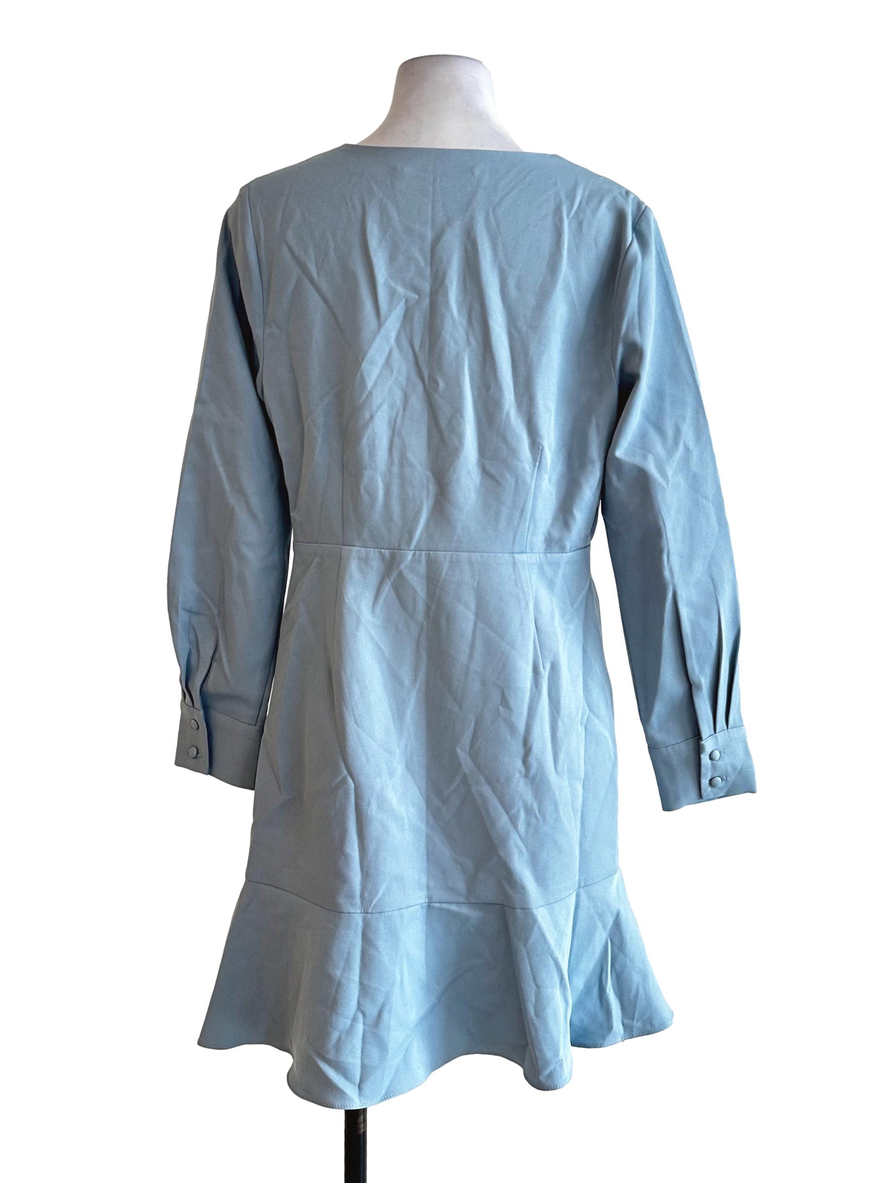 Light Blue V Neck Long Sleeves Dress