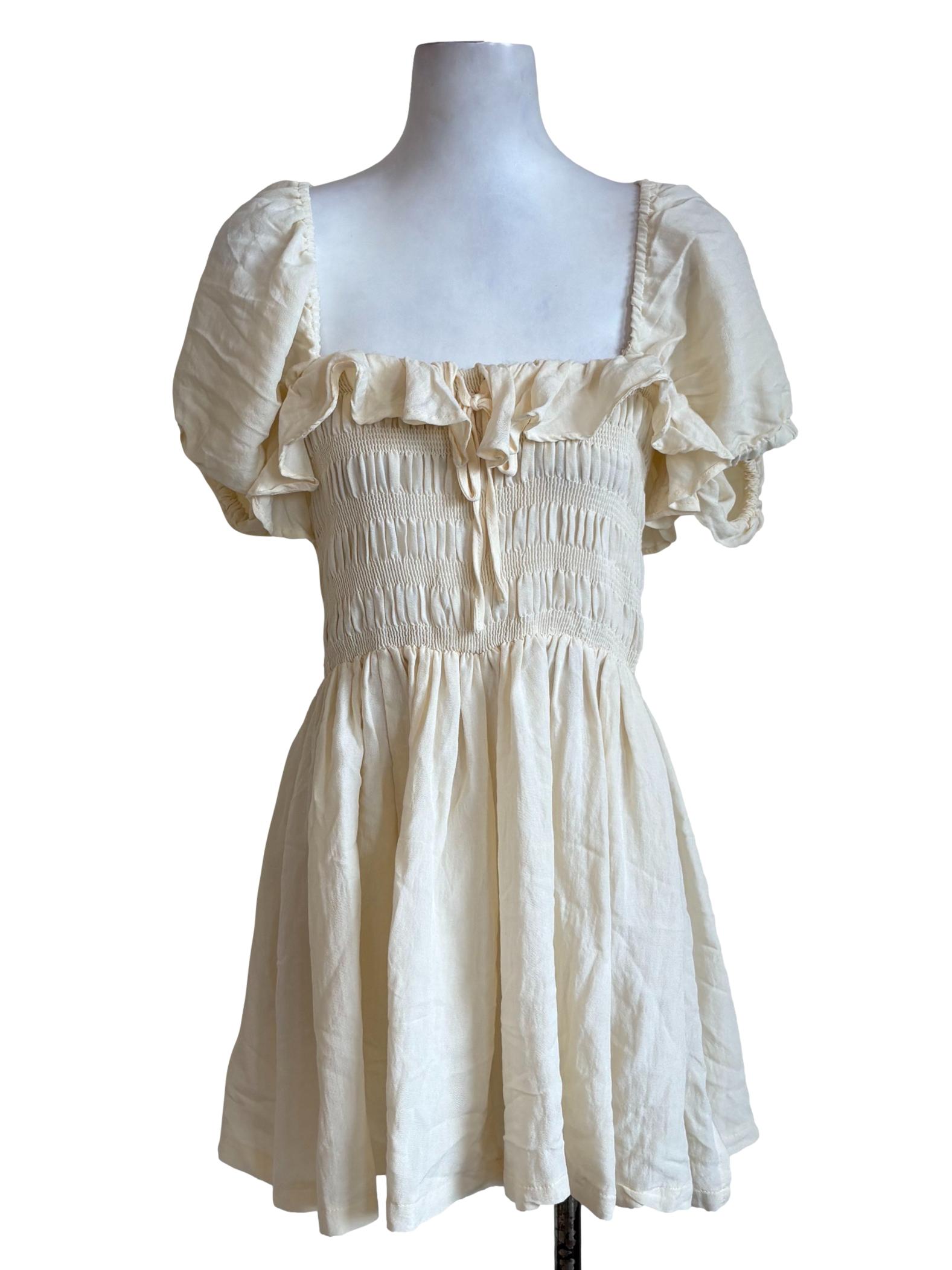Cream Smock Ruffle Dress