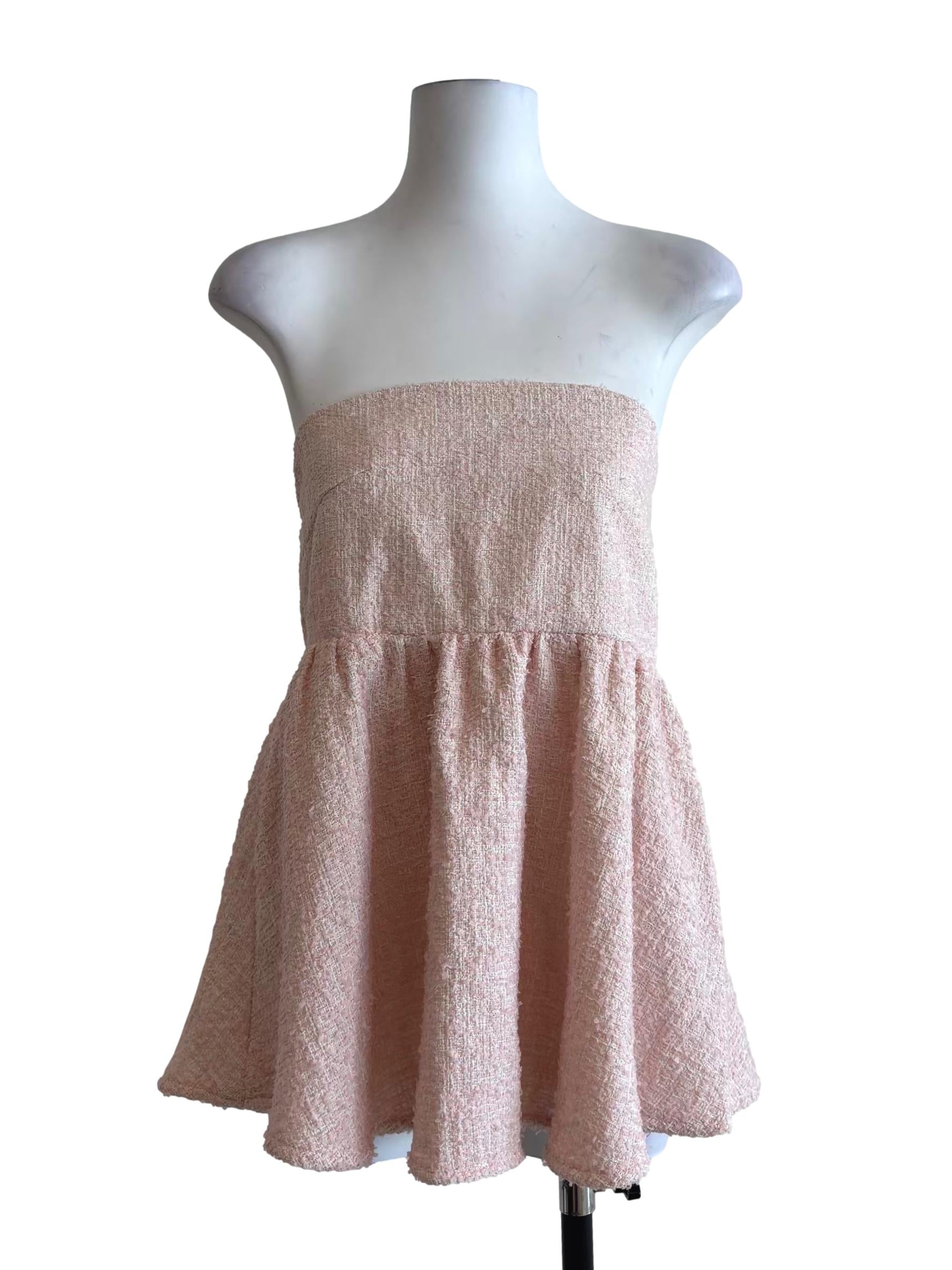 Baby Pink Textured Tweed Peplum Top