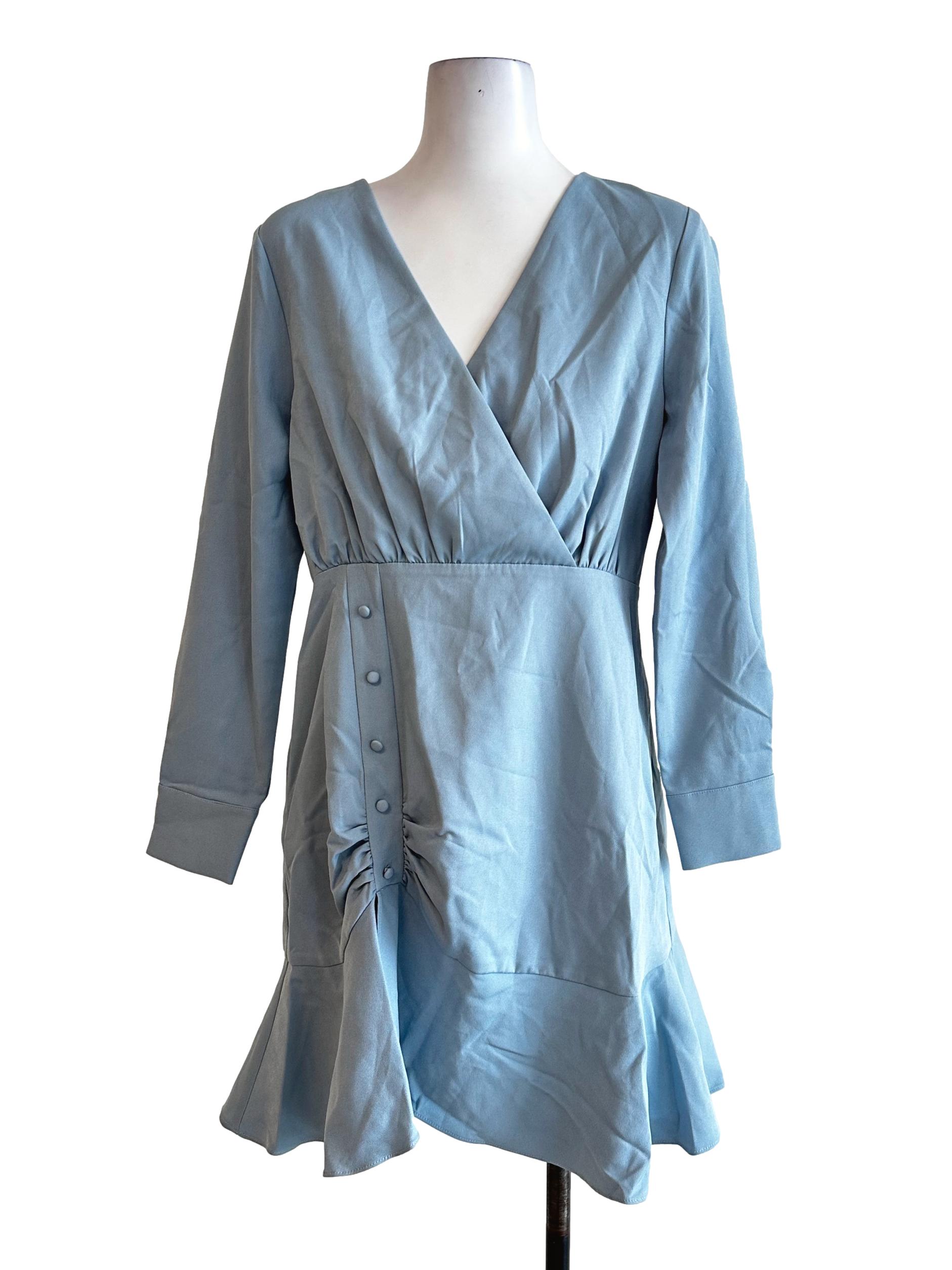 Light Blue V Neck Long Sleeves Dress