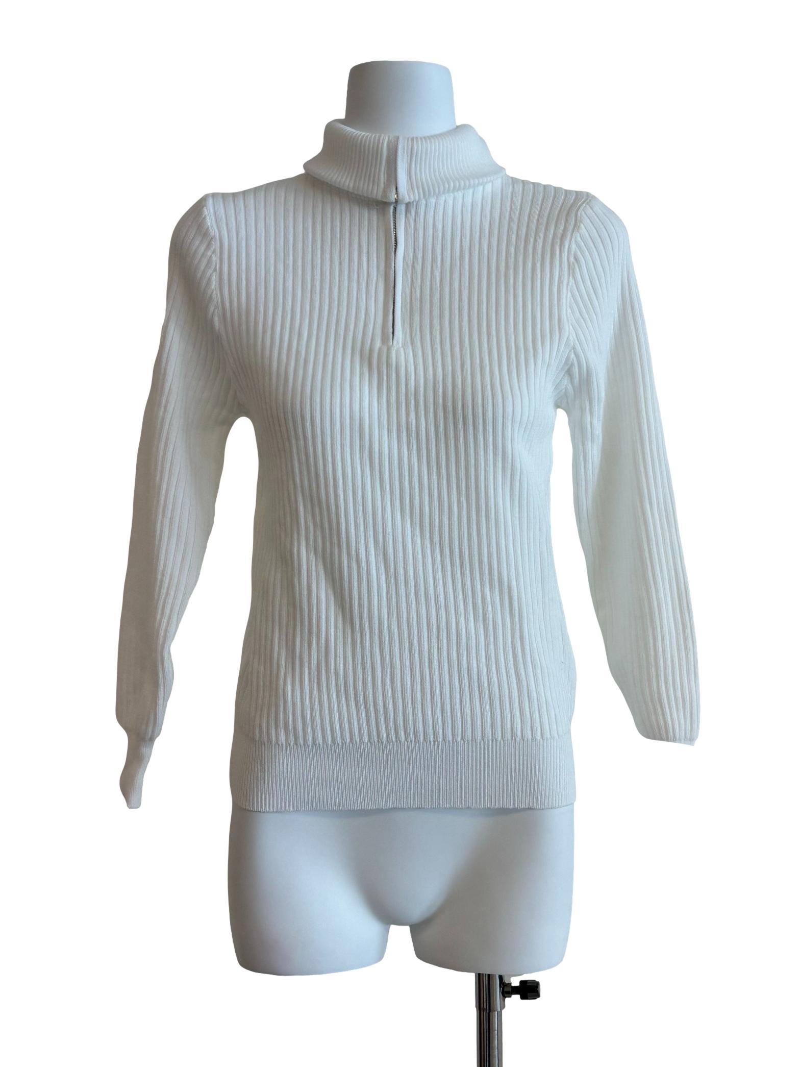 Pearl White Ribbed Turtleneck Sweater