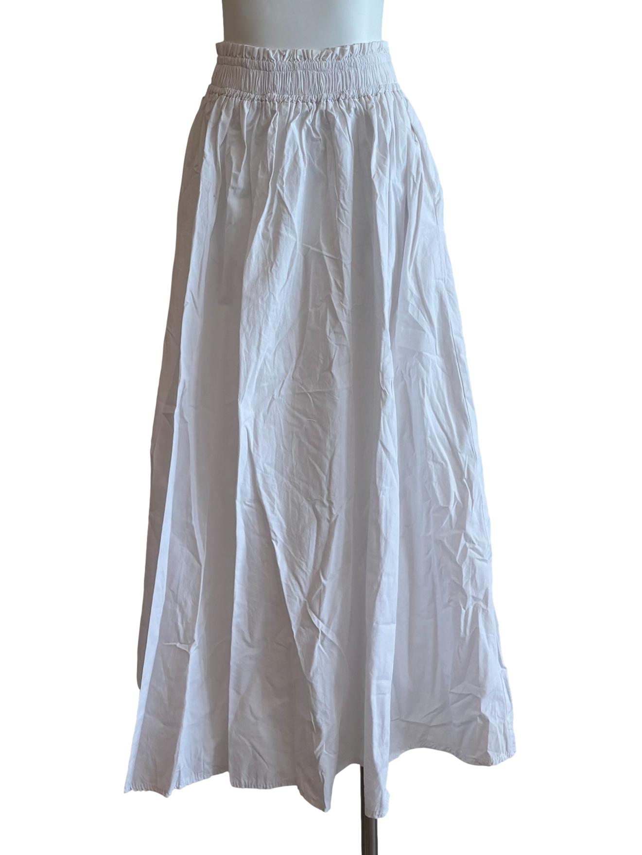 Powder White Cotton Flare Skirt