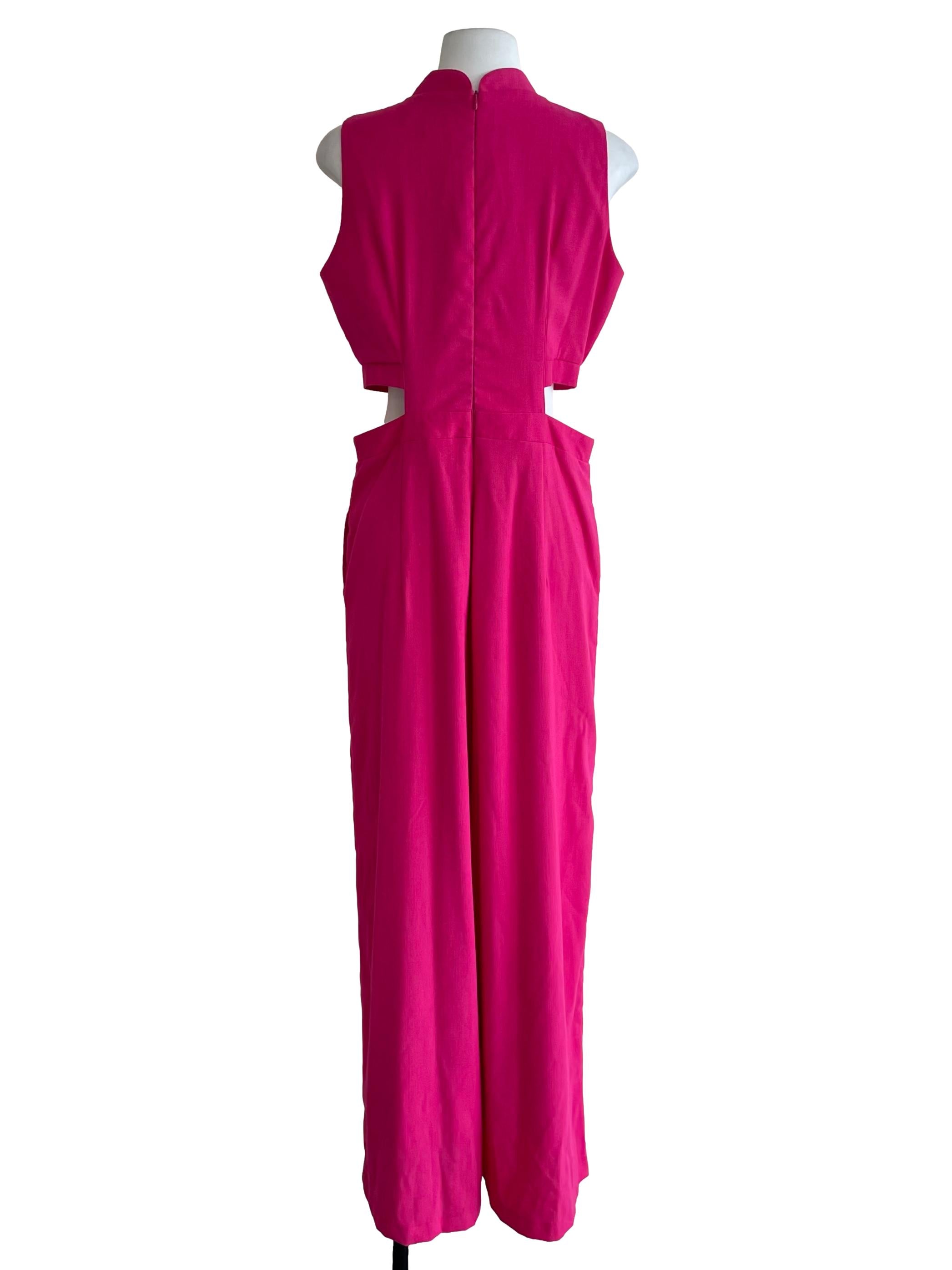 Hot Pink Open Waist Cheongsam Jumpsuit