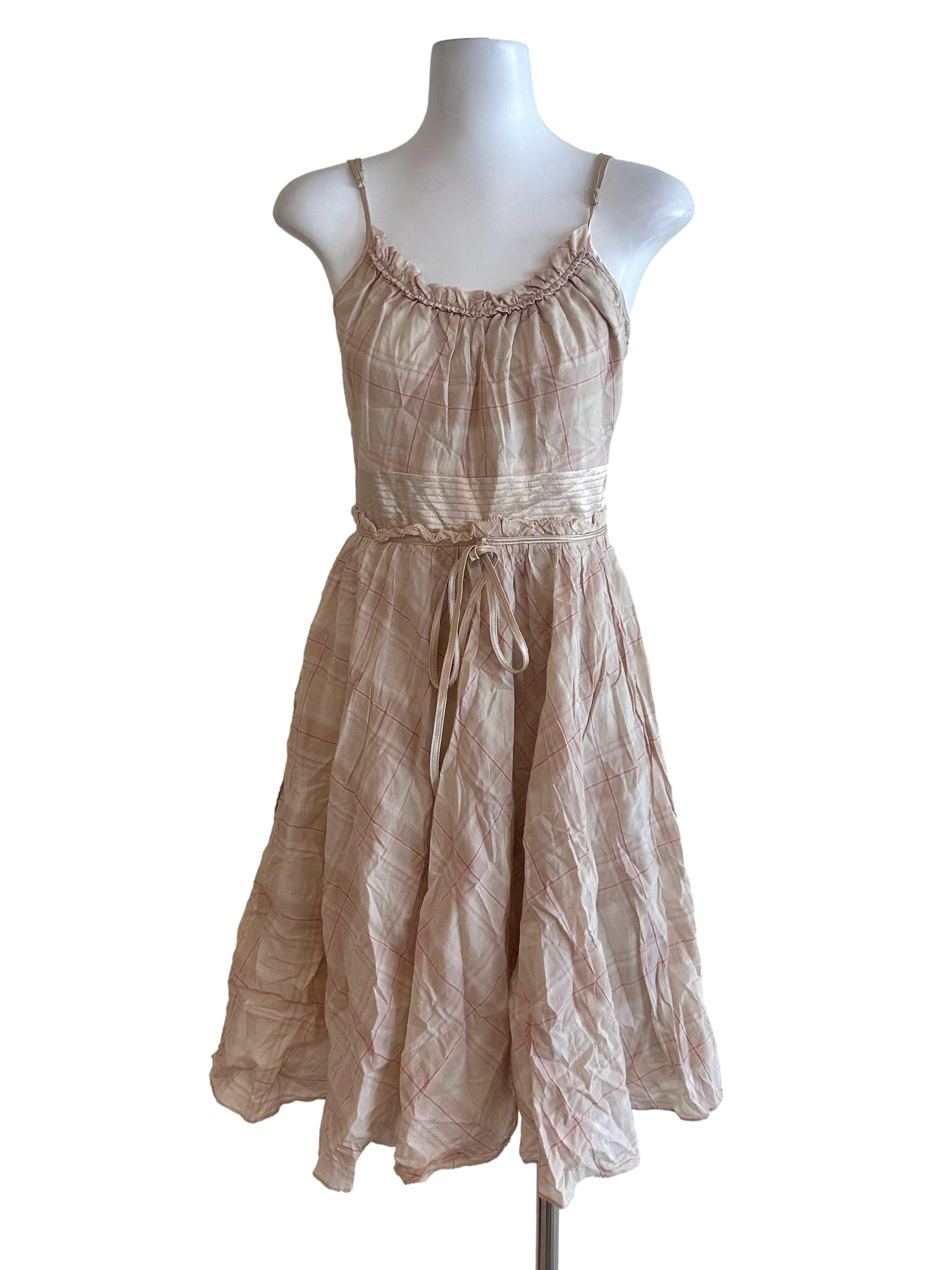 Dusty Pink Plaid Pattern Ruffle Dress