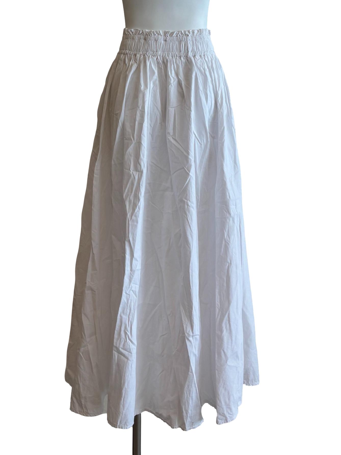 Powder White Cotton Flare Skirt