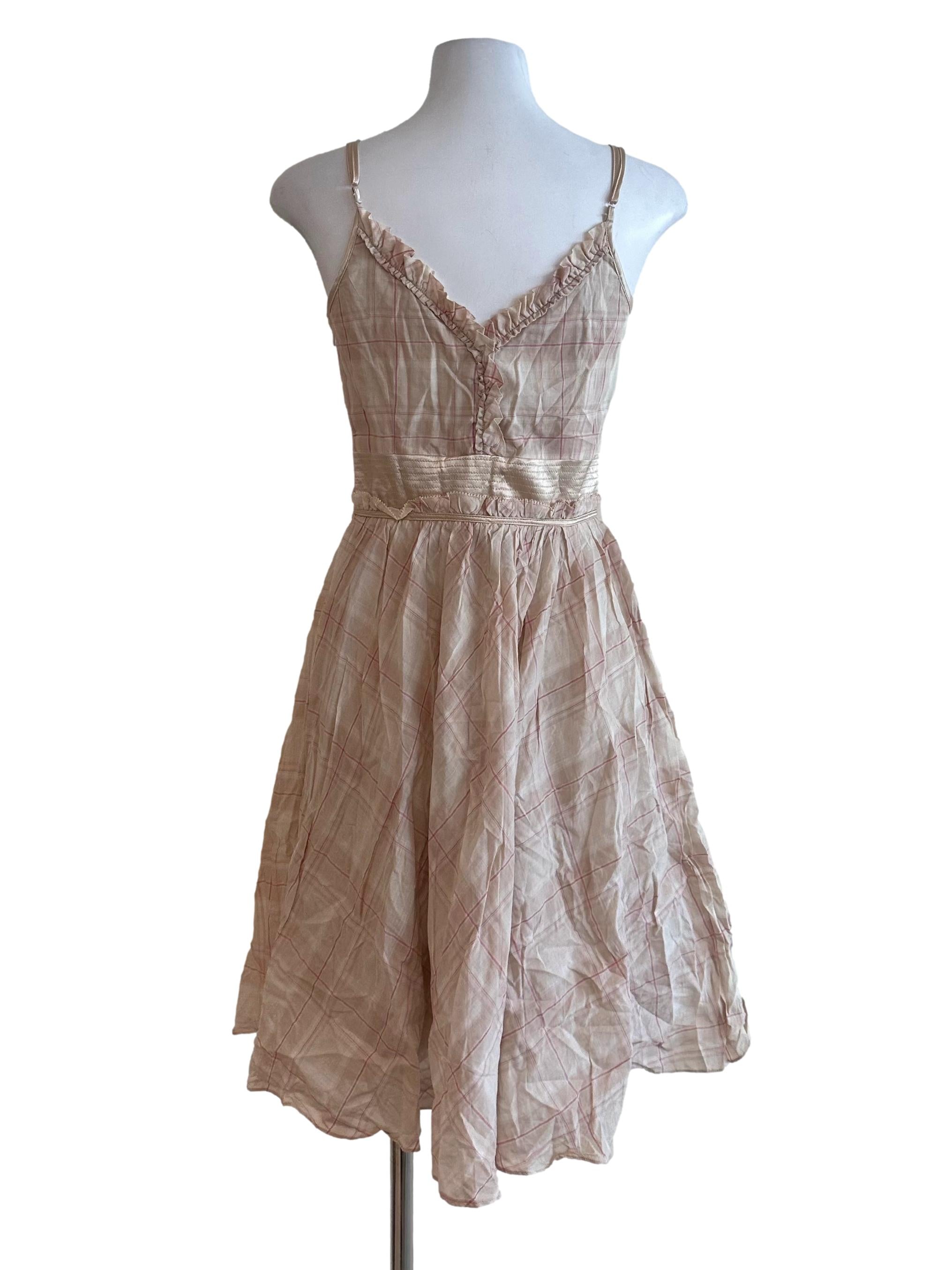 Dusty Pink Plaid Pattern Ruffle Dress
