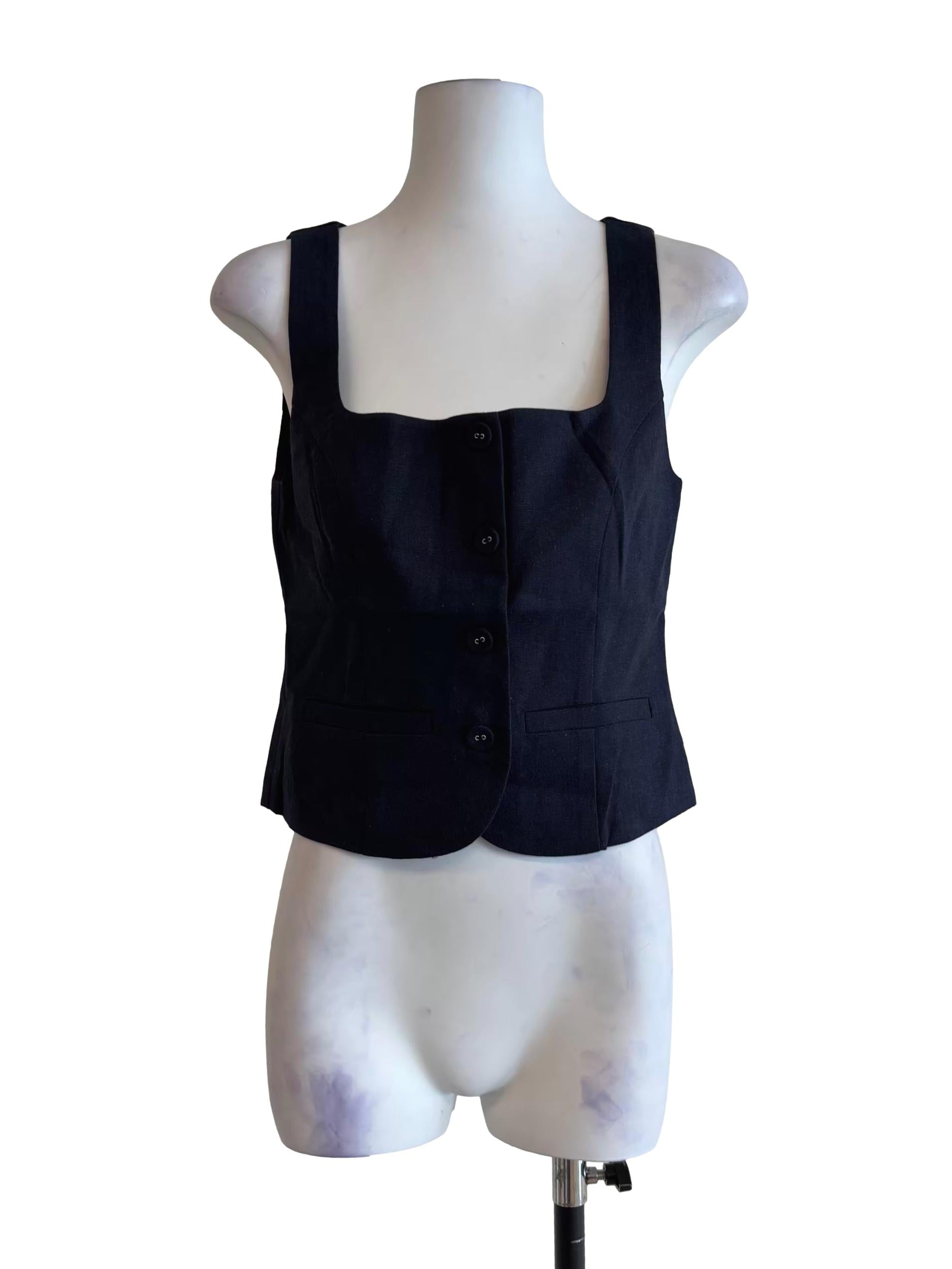 Midnight Blue Square Neck Linen Top