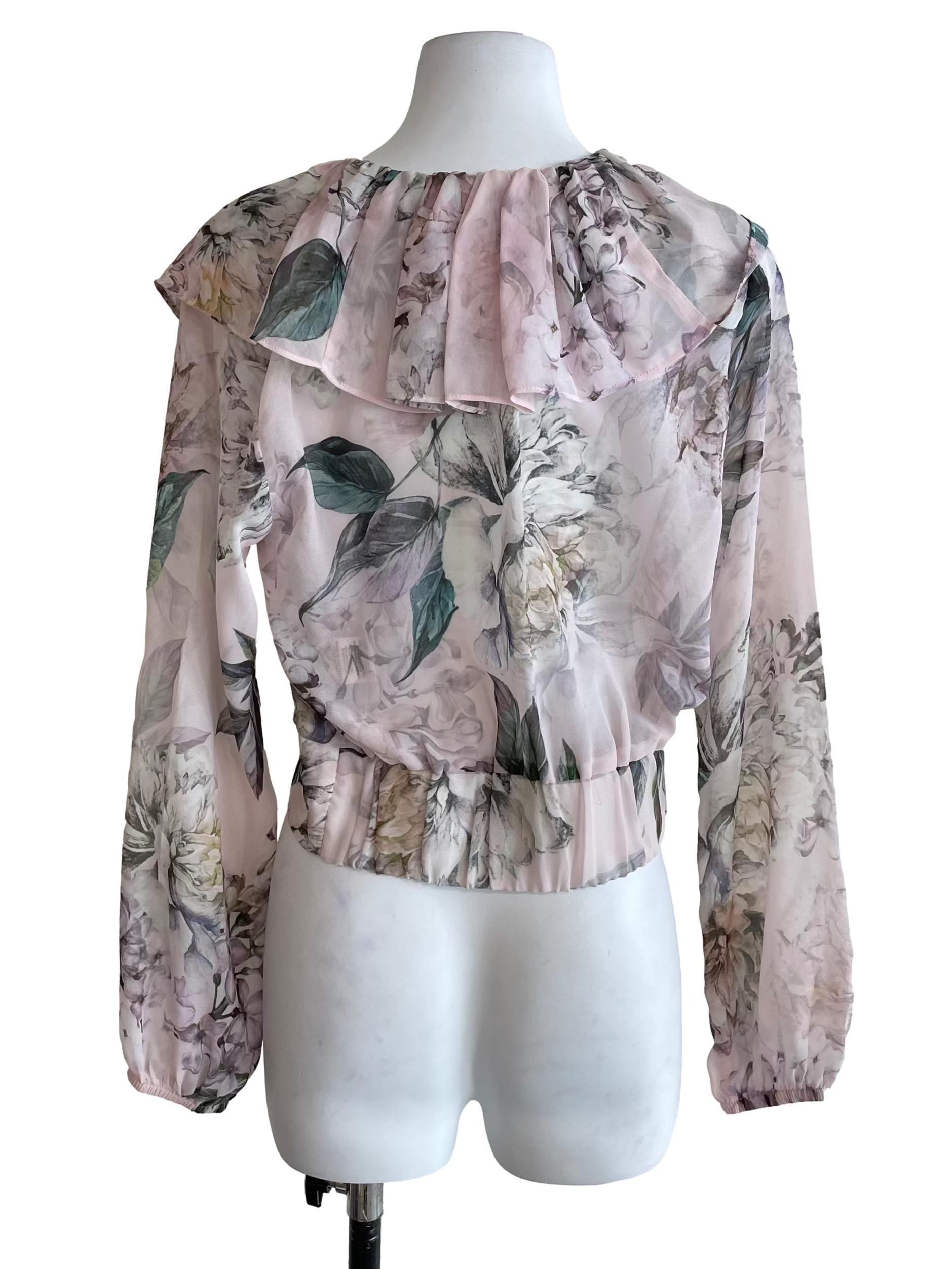 Coconut White Floral Ruffle Chiffon Top
