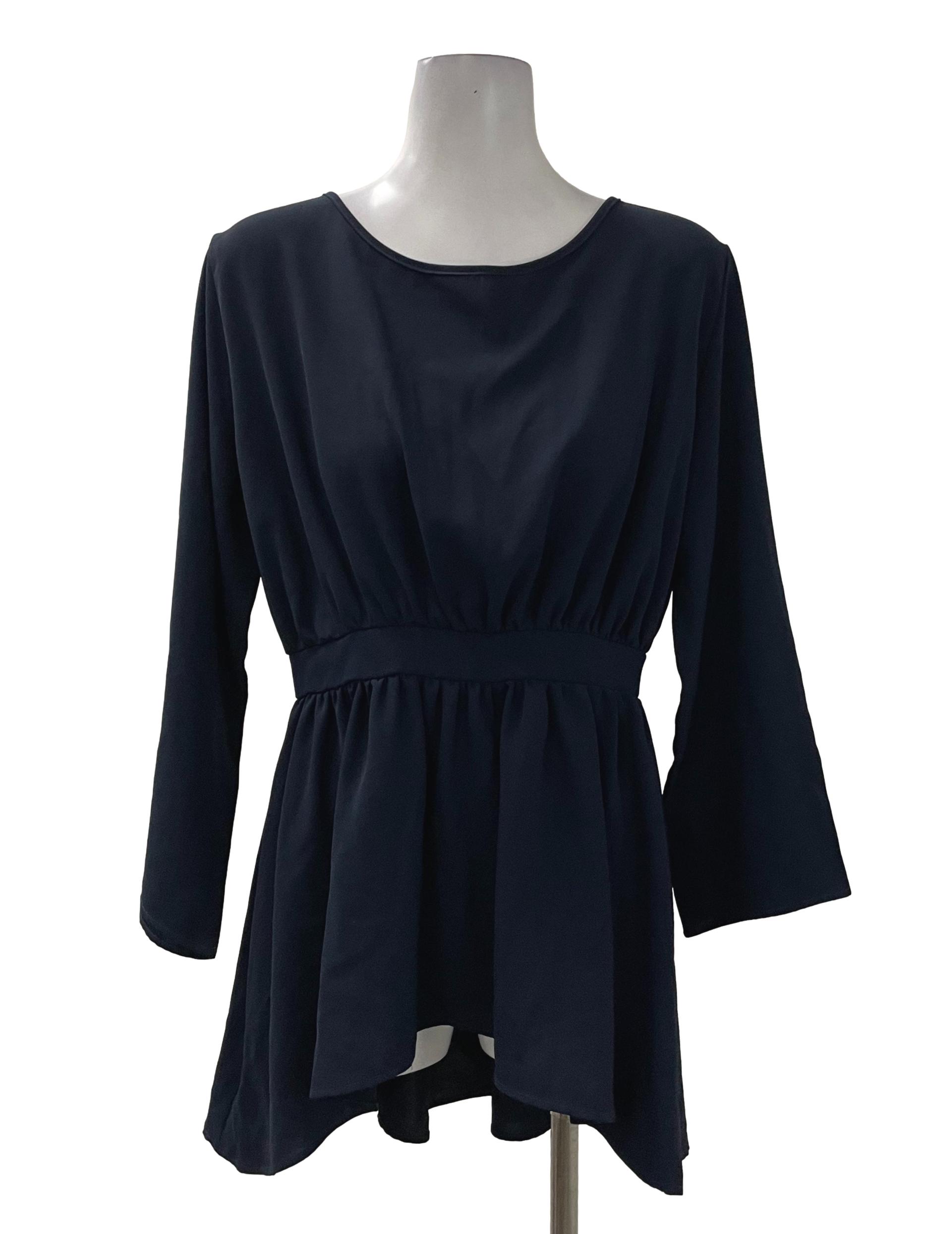 Navy Long Sleeve Pleated Dress
