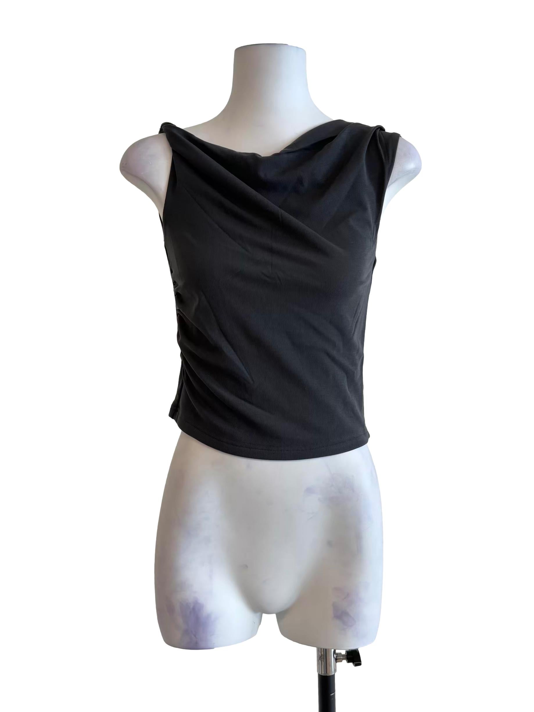 Charcoal Grey Fitted Cowl Top