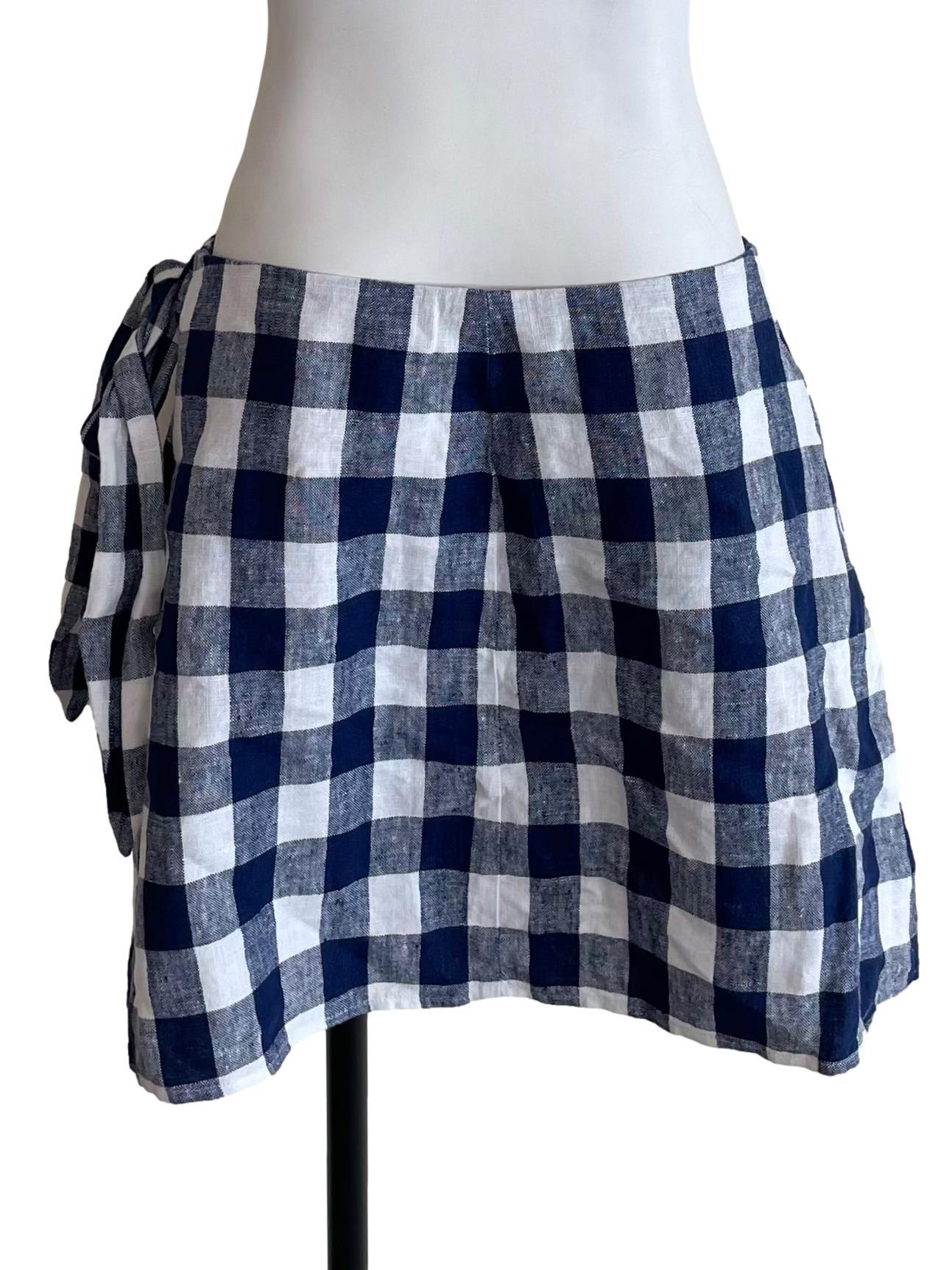 Navy Gingham Wrap Mini Skirt